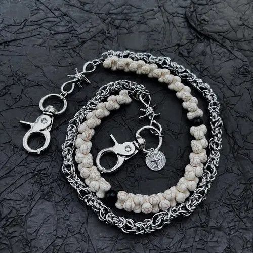 Jewelry Double Layered Steel Gemstone White Turquoise Wallet Chain Size ONE SIZE - 1 Thumbnail