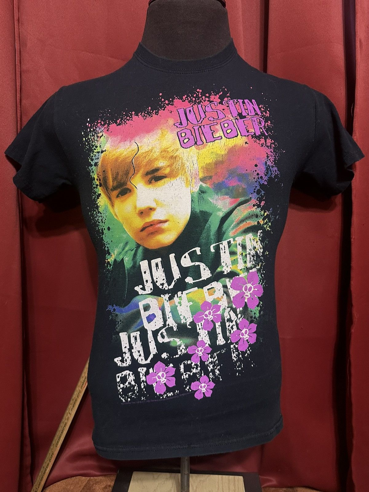 Vintage Justin Bieber Tshirt Skull Flower Band Tee Grail