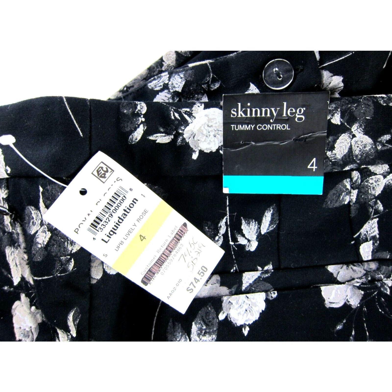 Alfani NWT Alfani Black White Lively Rose Floral Tummy Control Skinny Leg Pant Women 4 Size 27" / US 4 / IT 40 - 3 Thumbnail