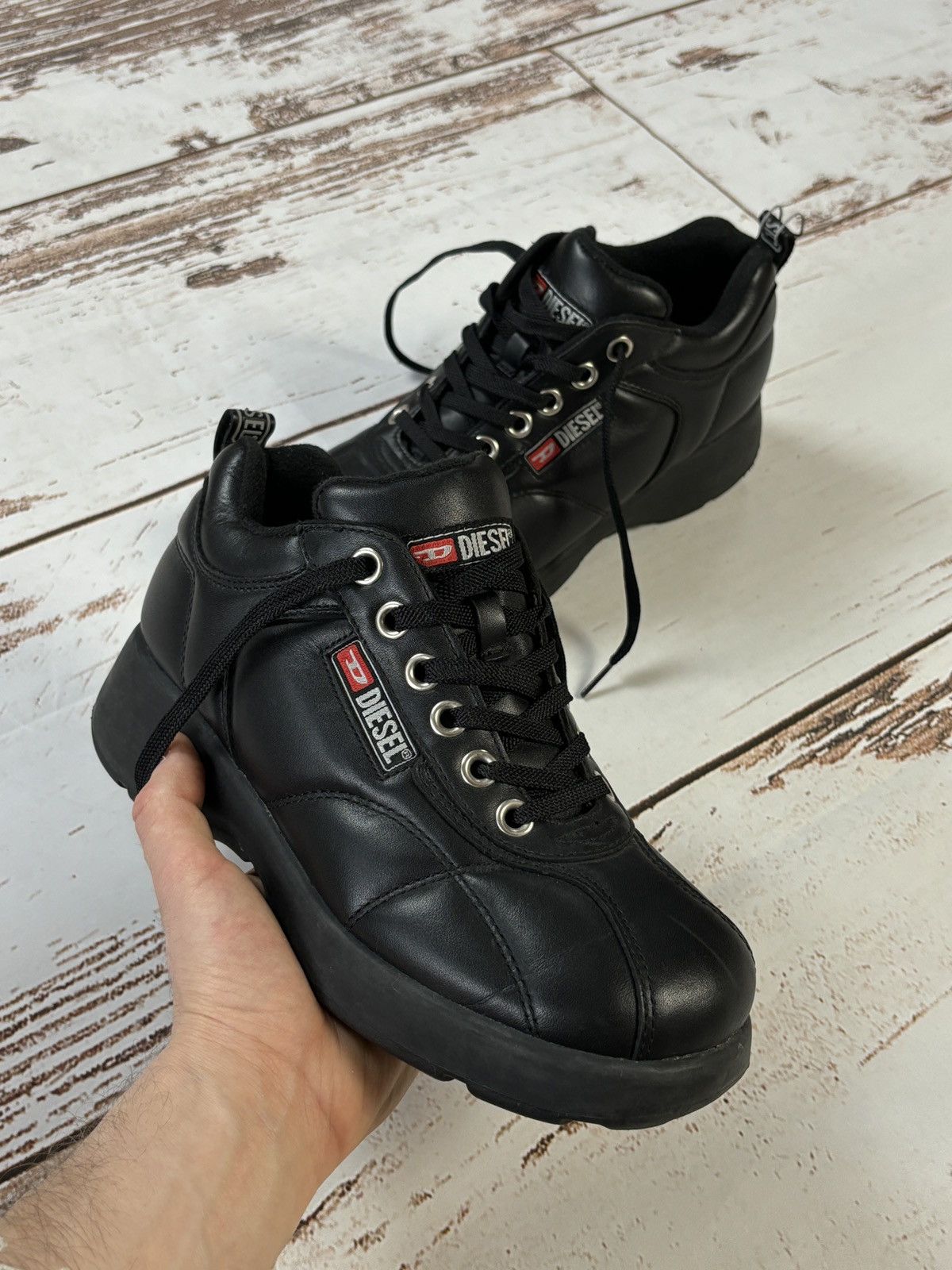 image of Black Leather Shoes Avant Garde Derby Y2K Vintage, Men's (Size 8)