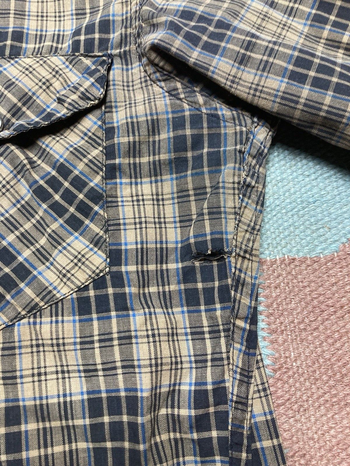 Vintage 70s wrangler Pearl snap shirt plaid blue bell western small Size US S / EU 44-46 / 1 - 3 Thumbnail