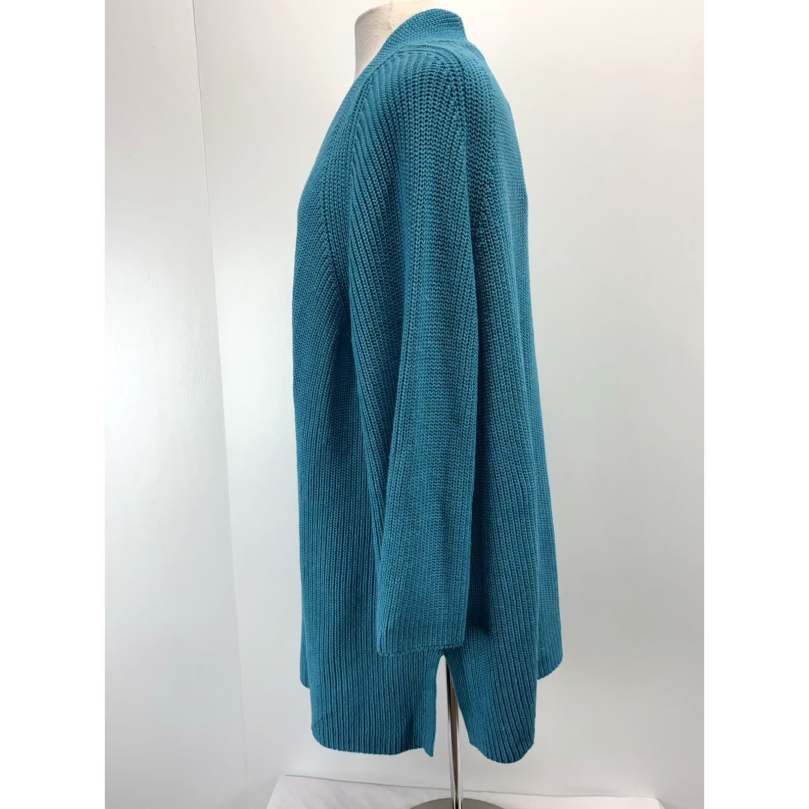 Soft Surroundings Soft Surroundings Cardigan Sweater Women’s 3X Plus Teal Chunky Knit Open Knit Style Long Sleeve Solid Cotton Blend Vintage No Womens Size XXL / US 16-18 / IT 52-54 - 2 Thumbnail