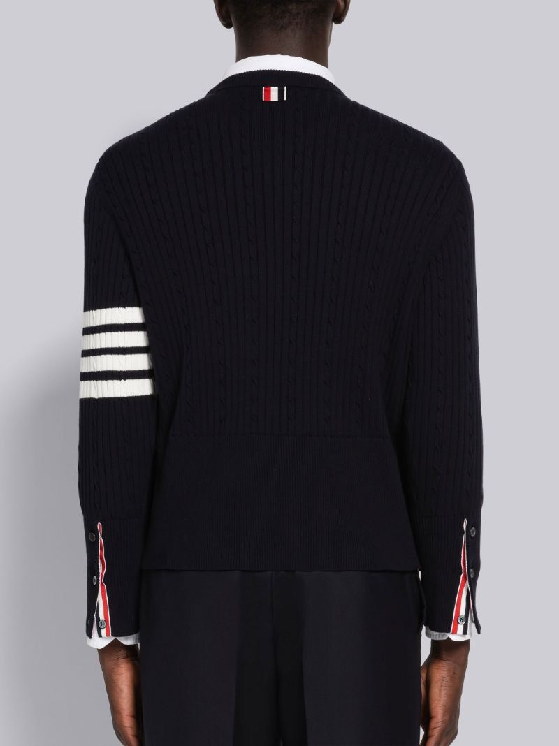 Thom Browne NAVY BABY CABLE RIB COTTON 4-BAR CREWNECK Size US S / EU 44-46 / 1 - 3 Thumbnail