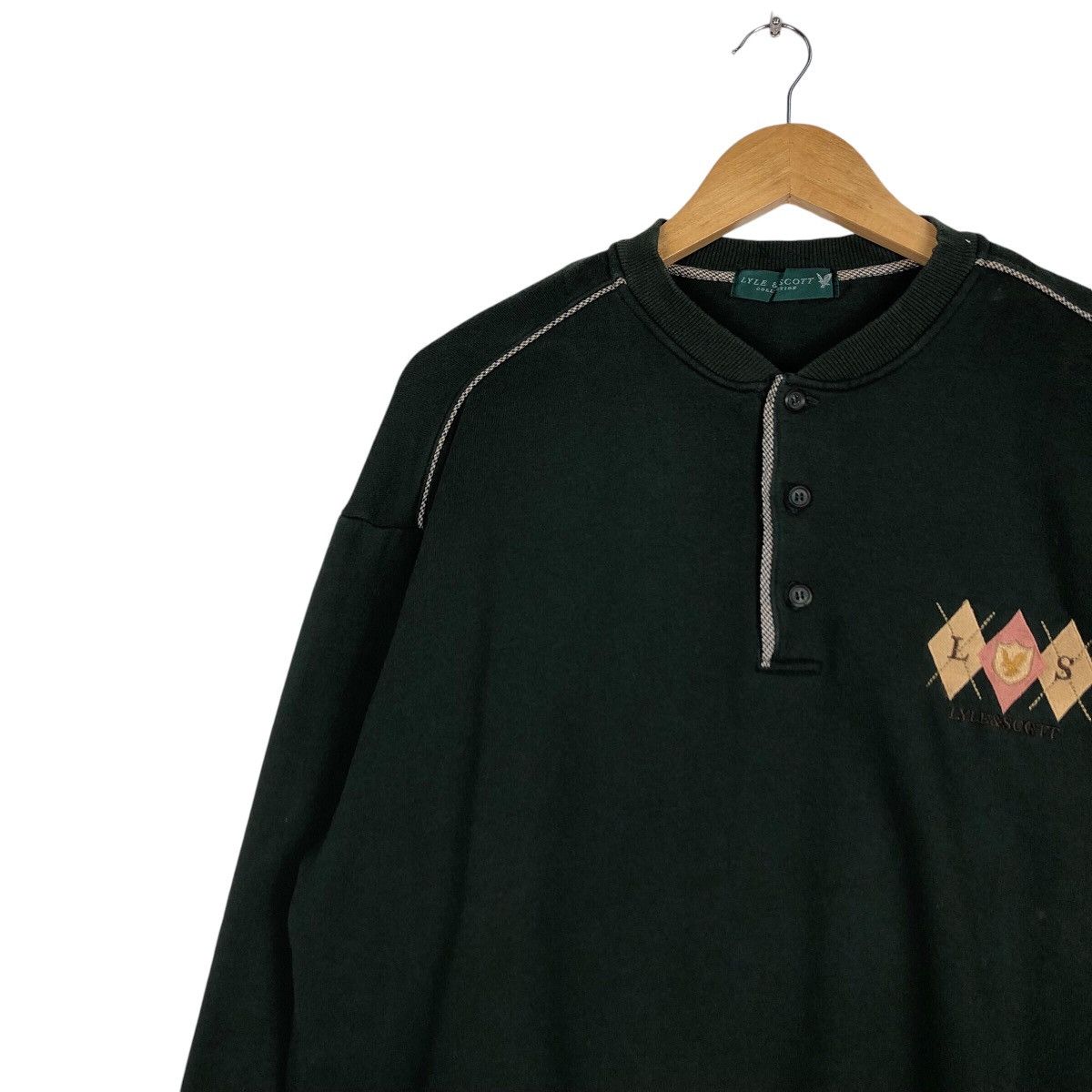 Lyle & Scott × Vintage Vintage Lyle & Scott Sweatshirt Jumper Button Up Green M Size US M / EU 48-50 / 2 - 6 Thumbnail