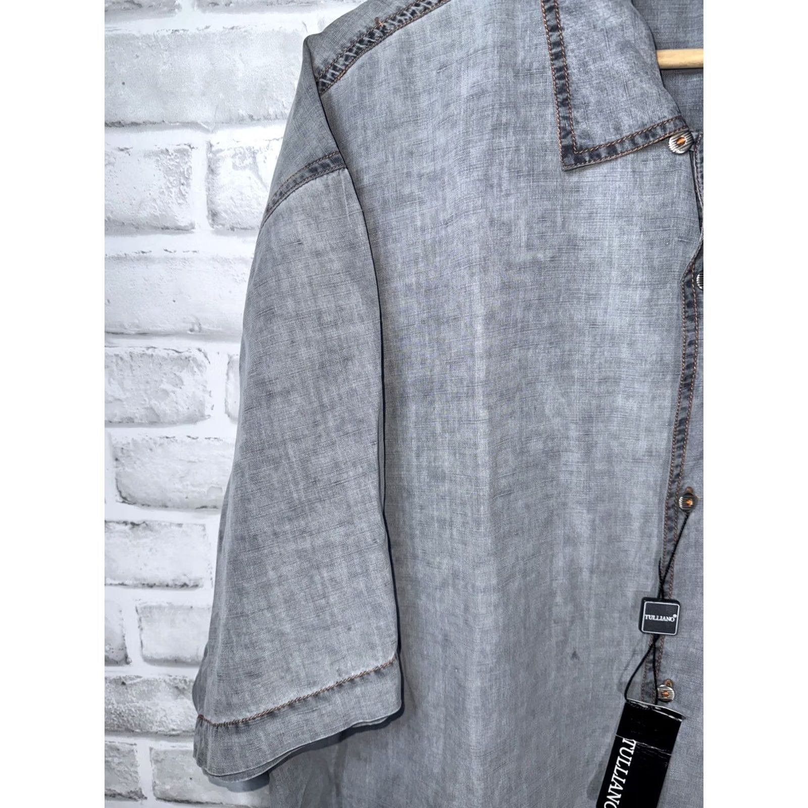 Vintage NWT Trulliano Silk Linen Blend Short Sleeve Button-Down Shirt Mens XL Gray Size US XL / EU 56 / 4 - 4 Thumbnail