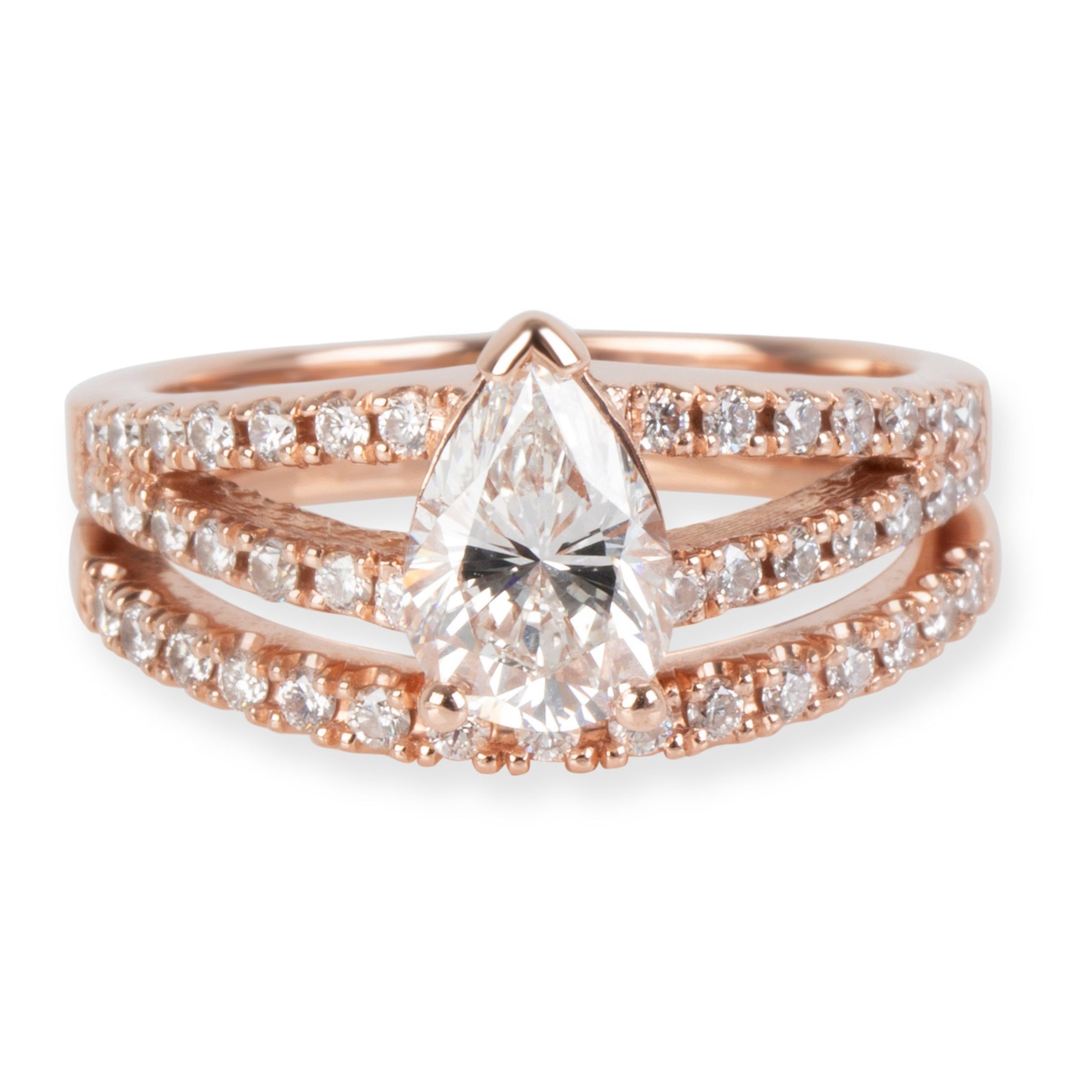 image of Tiffany Co Pear Shape Diamond Engagement Ring In 14K Rose Gold G Vs2 1.46 Ctw, Women's