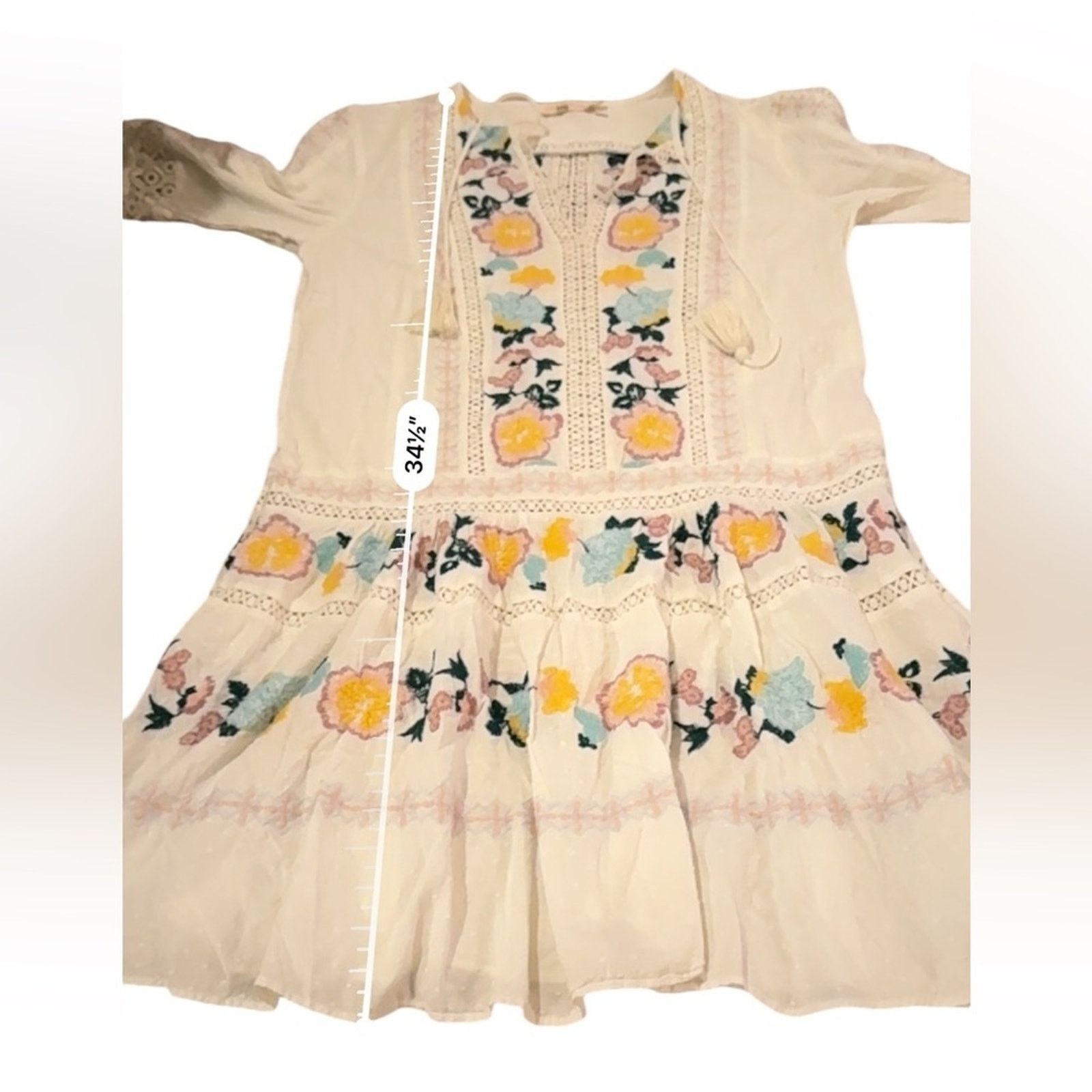 Tory Burch Tory Burch White Multicolor Floral Boho Long Sleeve Dress Size S / US 4 / IT 40 - 12 Thumbnail