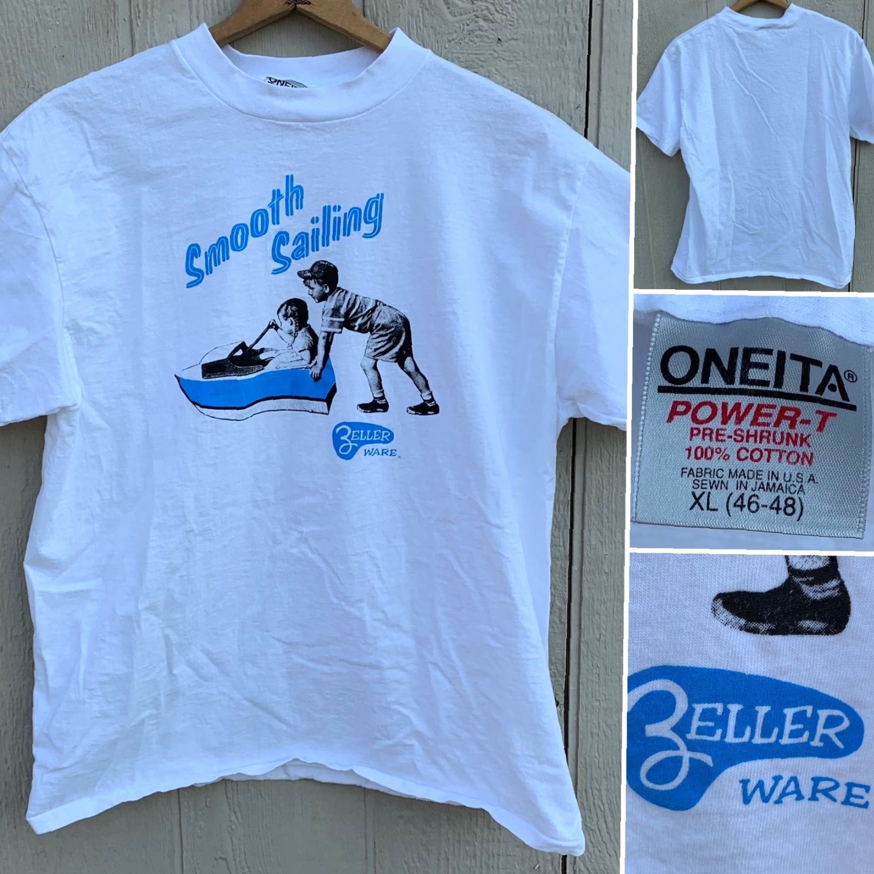 Vintage VINTAGE Oneita Power-T t-shirt Graphic Print Men's XL White Crew Neck Short Sleeve 90s Vintage Sailing Boat Zeller Ware Smooth Sailing Size US XL / EU 56 / 4 - 3 Thumbnail