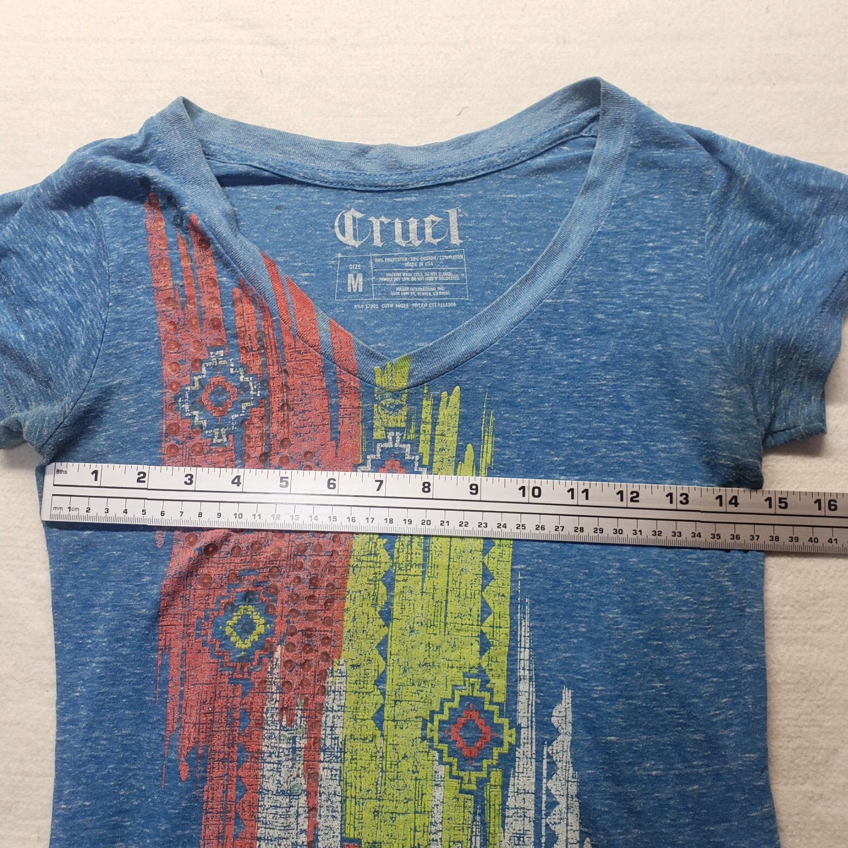 Vintage Cruel Blue Tribal Short Sleeve Tee Shirt Adult Women's M Medium Shirt Womens M Blue Tribal Short Sleeve Tee Size M / US 6-8 / IT 42-44 - 3 Thumbnail