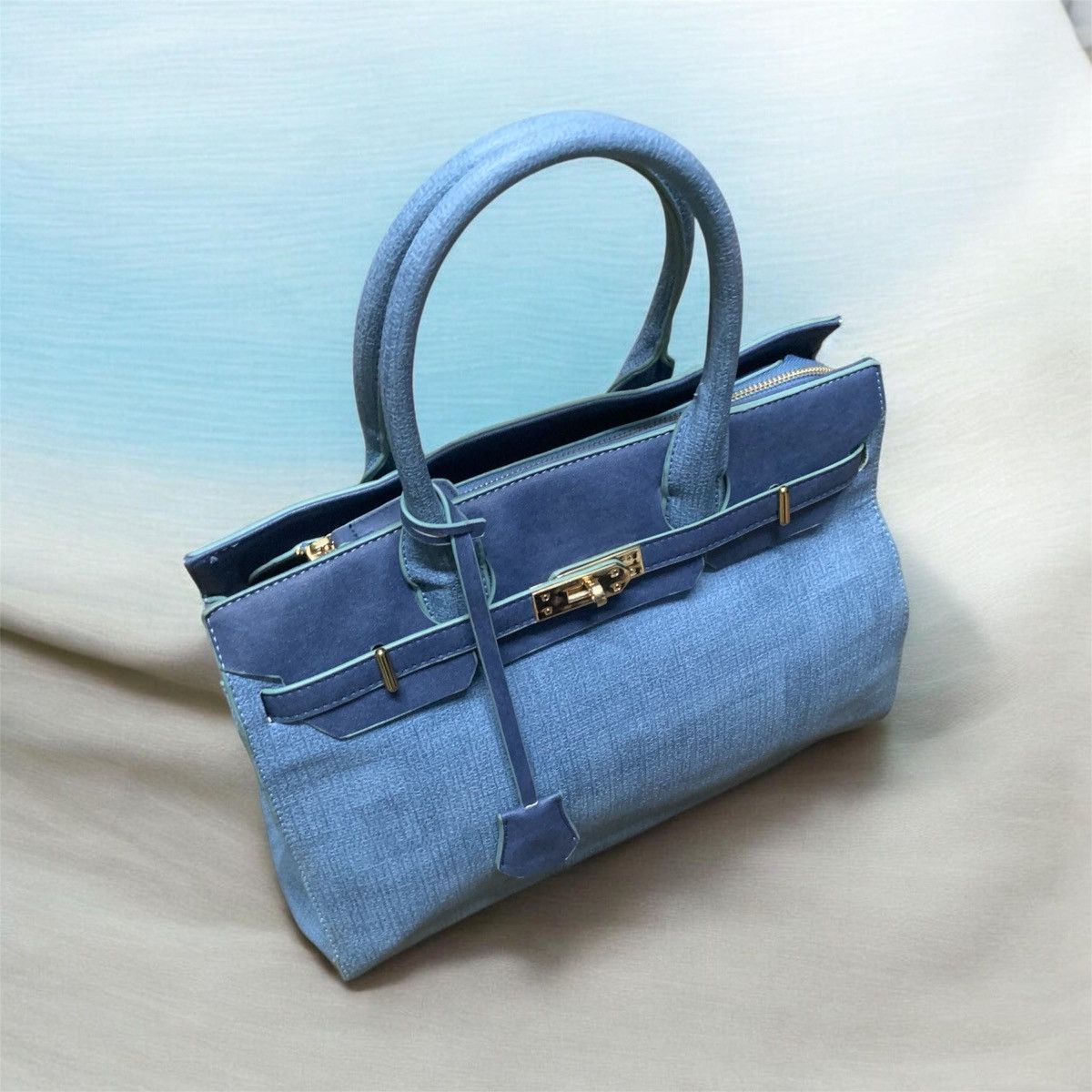 Handmade Hermes Birkin style Blue Thalassa gold buckle handbag Size ONE SIZE - 2 Thumbnail