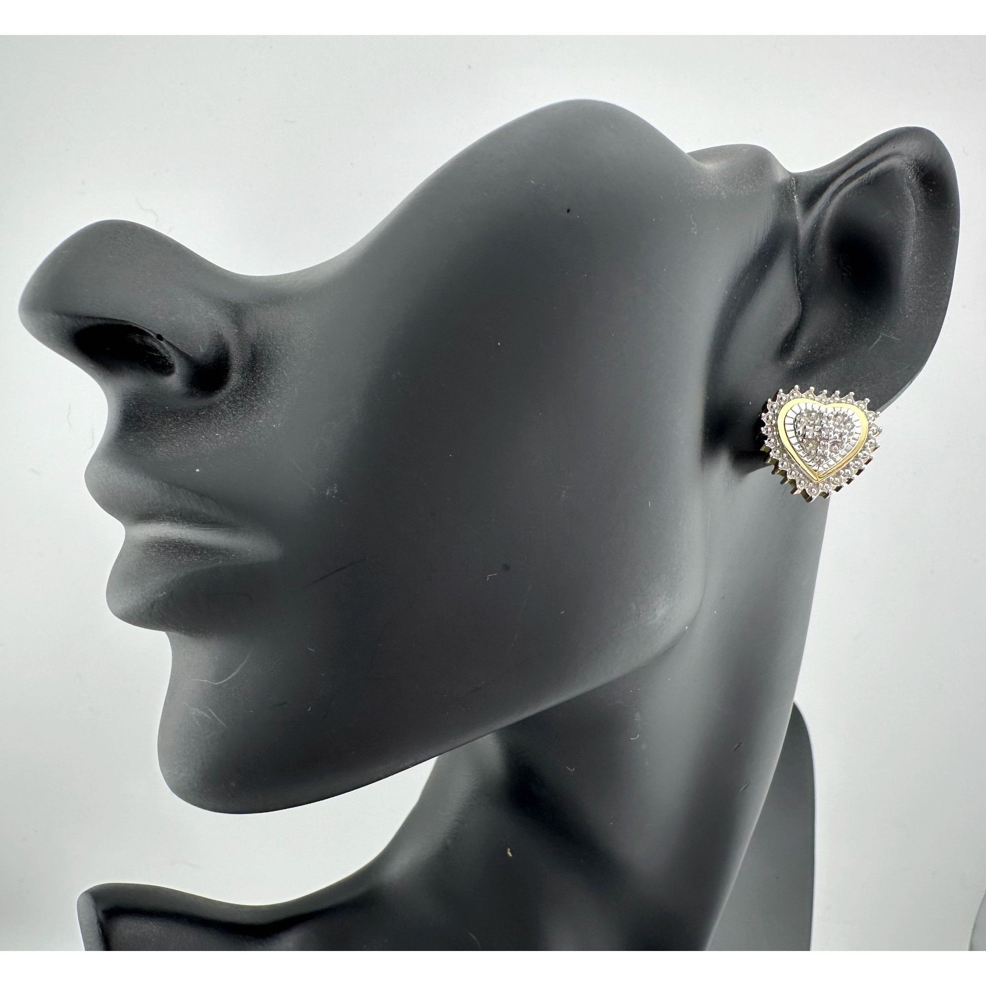 Other Two Tone Diamond Heart Stud Earrings in Sterling with 14 kt Size ONE SIZE - 2 Thumbnail