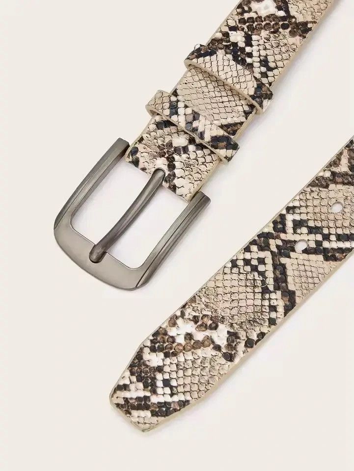Japanese Brand 102 cm Snakeskin Print Faux Leather Belt - Brown/Beige Size ONE SIZE - 2 Thumbnail