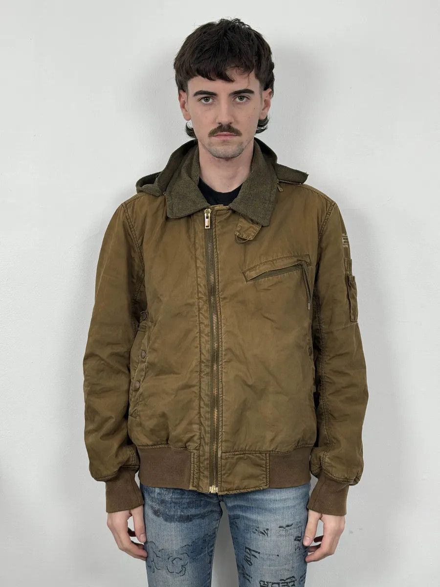 2000s Stone Island Brown Hooded Utility Bomber Jacket
