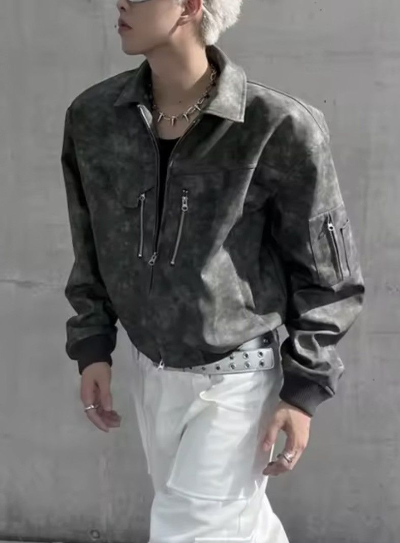 Japanese Brand Faded Suede Cropped Bomber PU Leather Jacket Size US XL / EU 56 / 4 - 5 Thumbnail