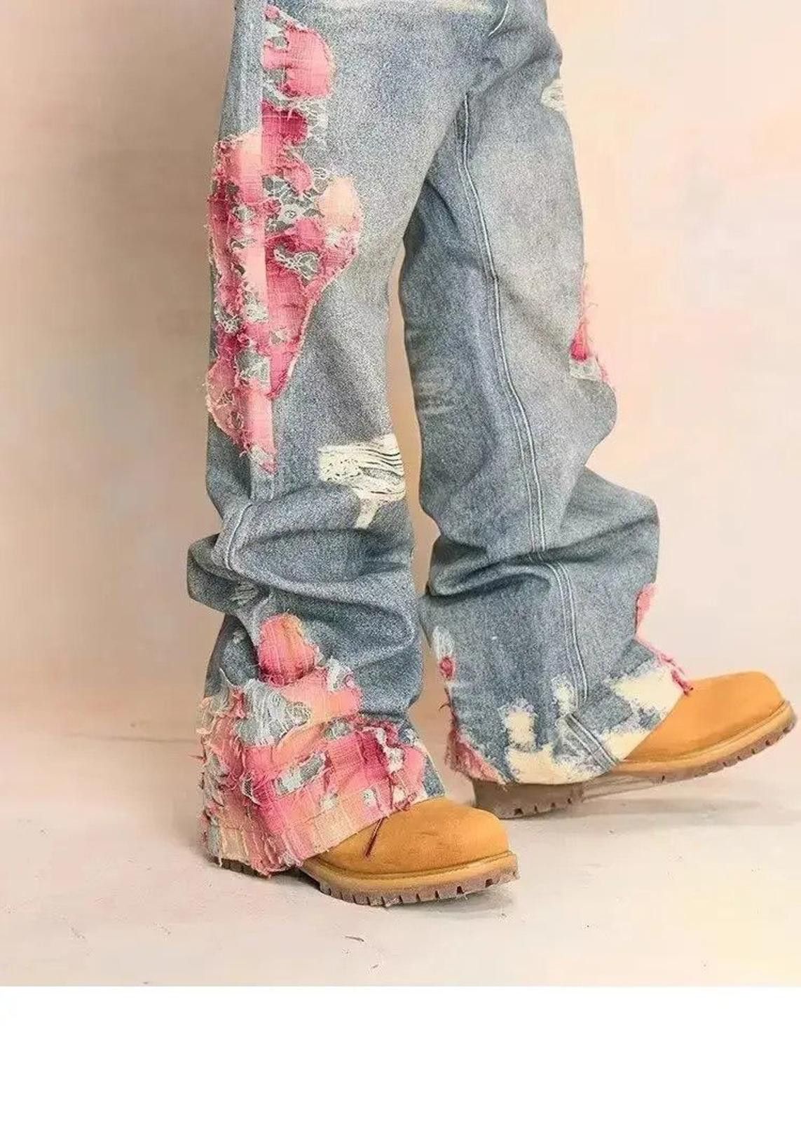 Other Torn Print Contrast Patchwork Loose Jeans Size US 33 - 3 Thumbnail