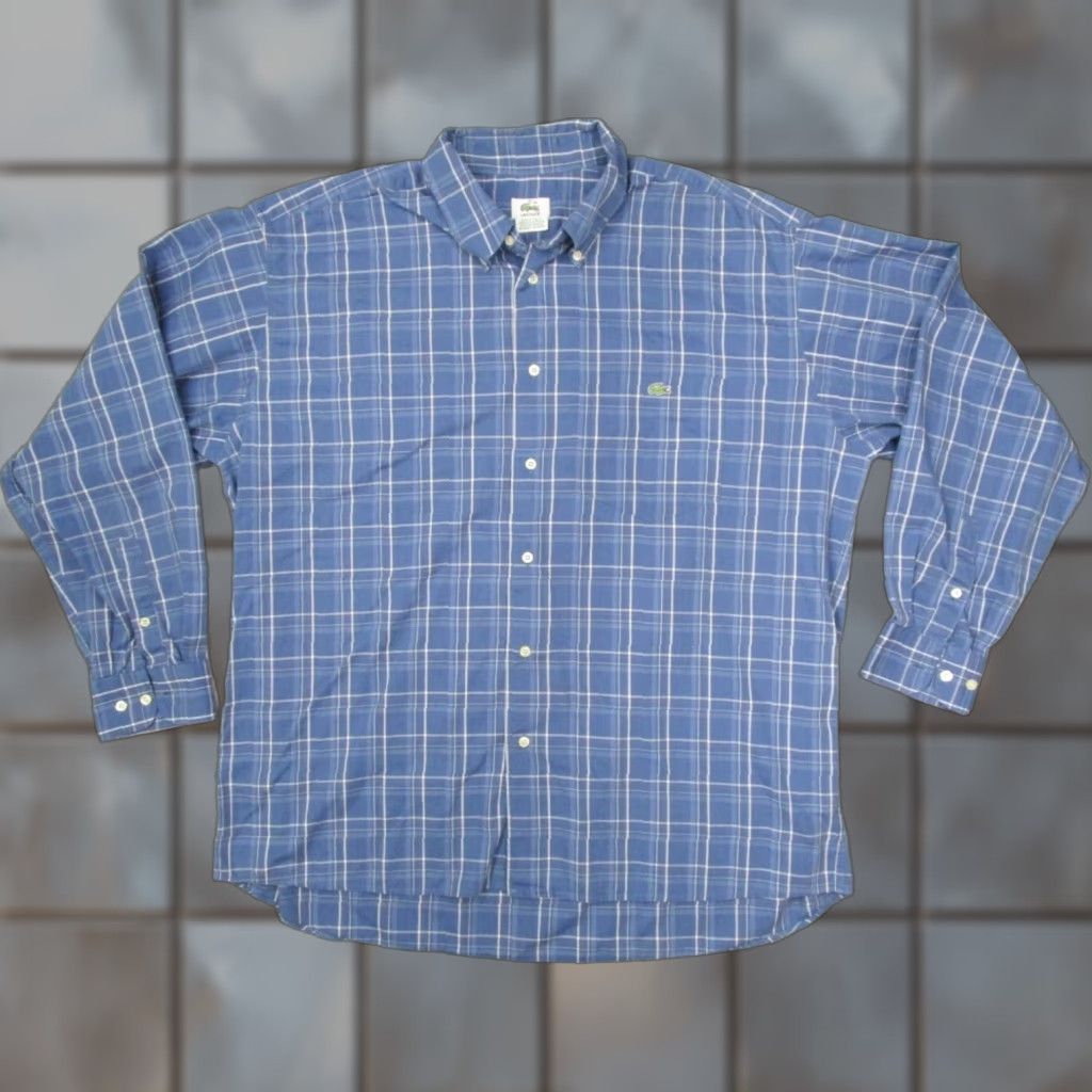 Lacoste VINTAGE Lacoste Shirt Men XL Blue Check Long Sleeve Button Down Casual Cotton Made in France Size US XL / EU 56 / 4 - 1 Thumbnail