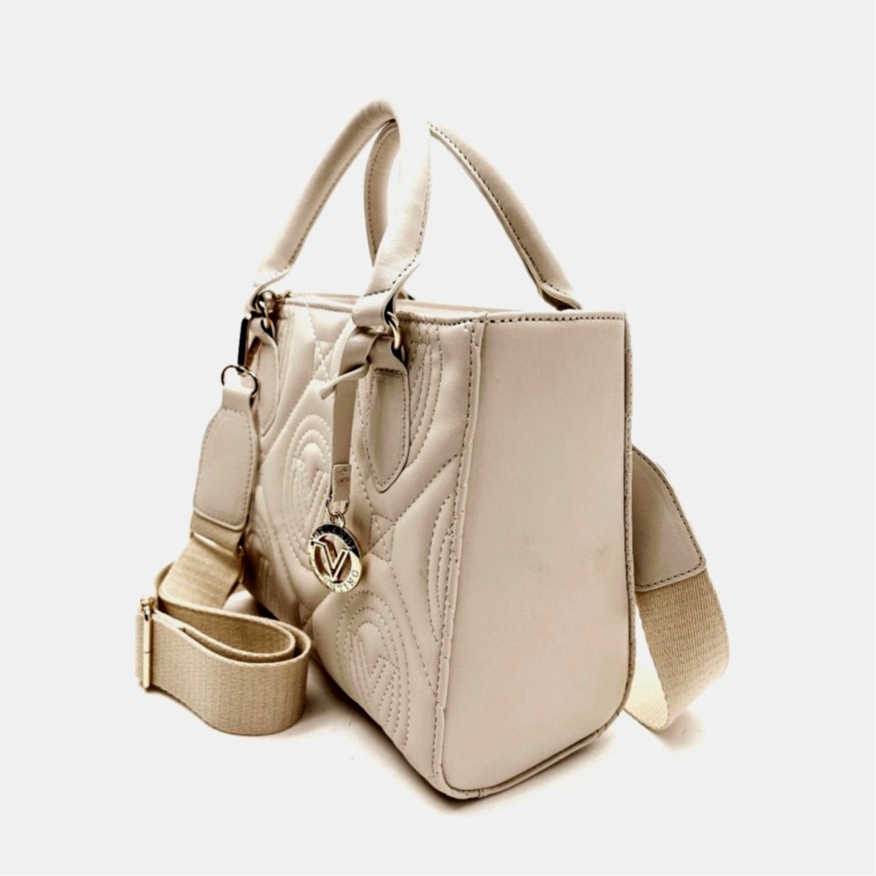 Other Valentino Orlandi Large Quilted Logo Tote Bag Crosbody Beige Size ONE SIZE - 7 Thumbnail