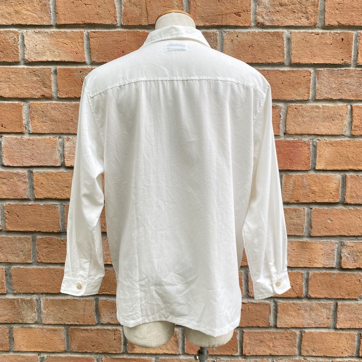 Vintage Vintage White Lace-Up Collar Long Sleeve Shirt Size US L / EU 52-54 / 3 - 13 Thumbnail