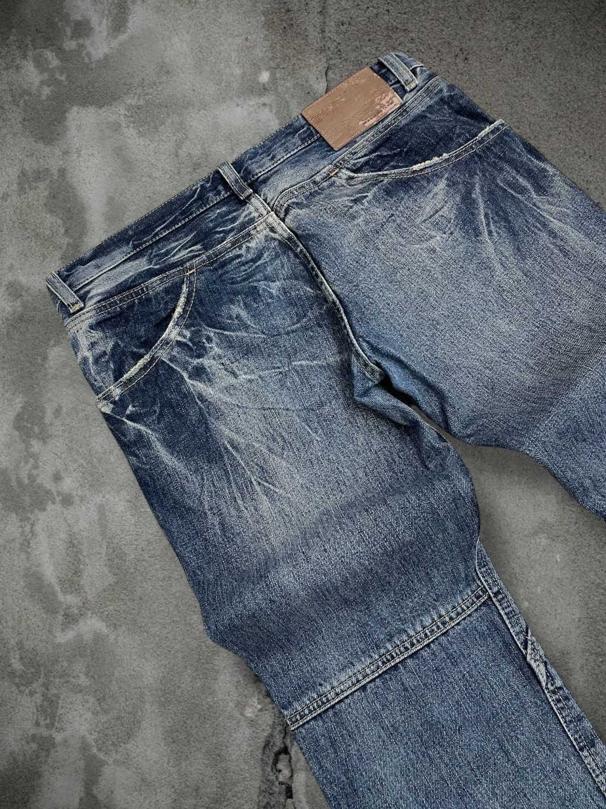 Japanese Brand Vintate 90s Japan Designer Dheart Blue Tribal Lowrise Denim Size US 31 - 15 Thumbnail
