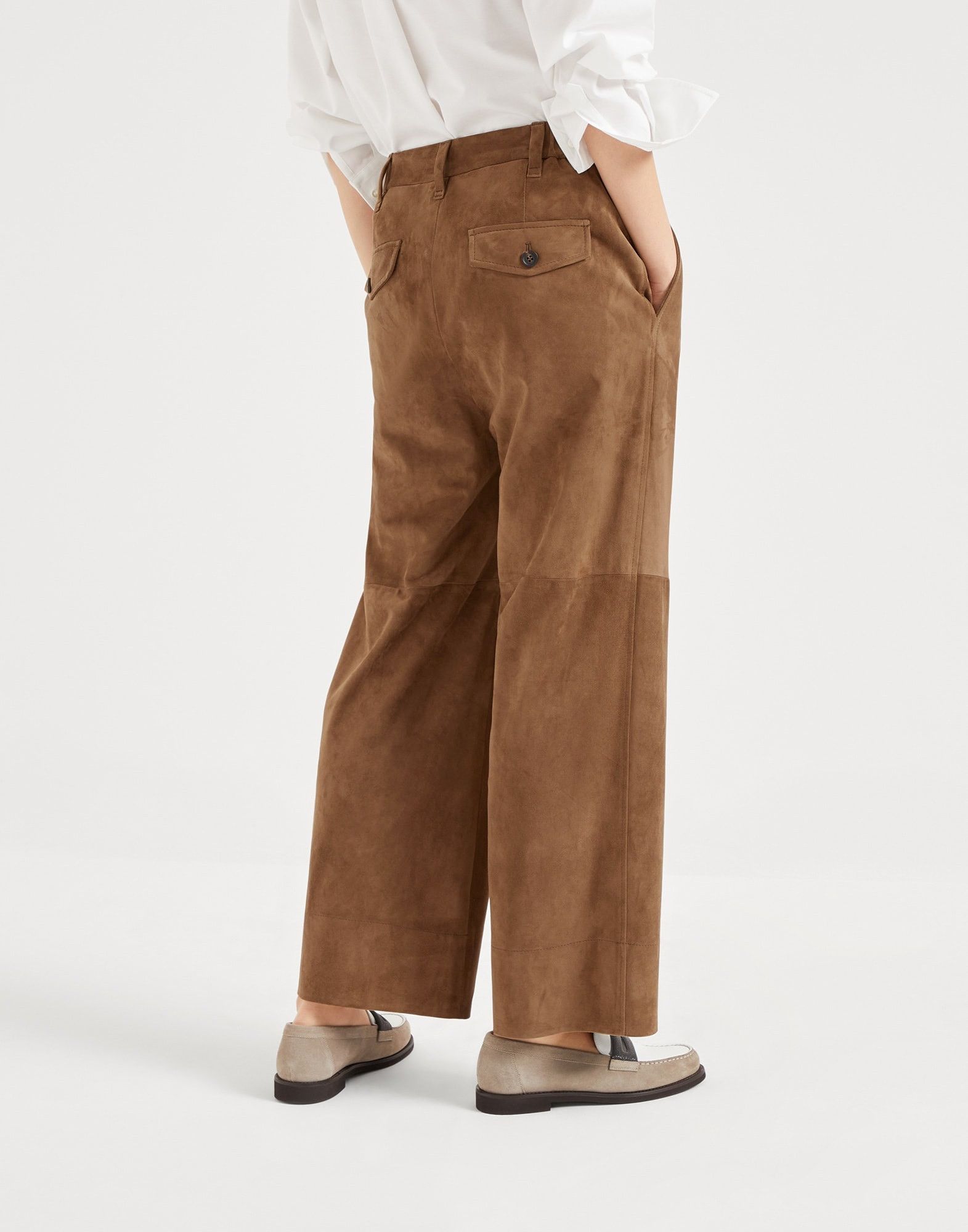 Brunello Cucinelli o1la1rc1a0326 Suede Cropped Chino Trousers in Brown Size 25" / US 0 / IT 36 - 4 Thumbnail