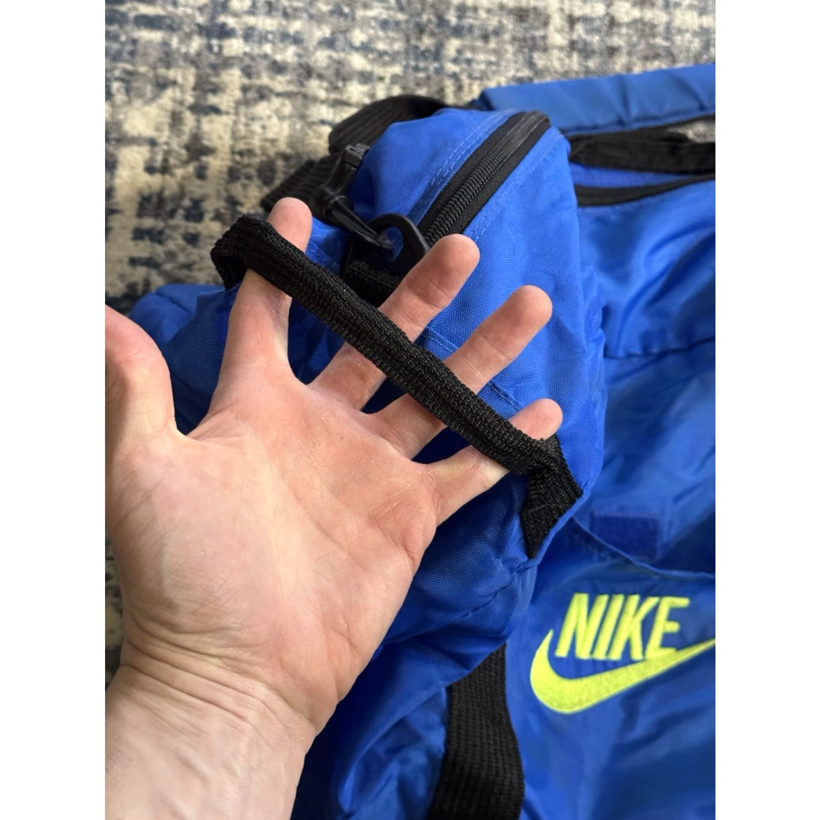 Nike VINTAGE Nike Duffle Bag XL Nylon 80s 90s Neon Yellow Logo Embroidered Men Bag, 28x19, Adjustable Strap, Lightweight, Pockets Size ONE SIZE - 4 Thumbnail