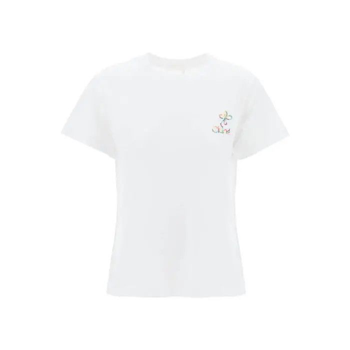 image of Chloe O1S22I1N0424 Embroidered Logo T-Shirt In White, Women's (Size XS)