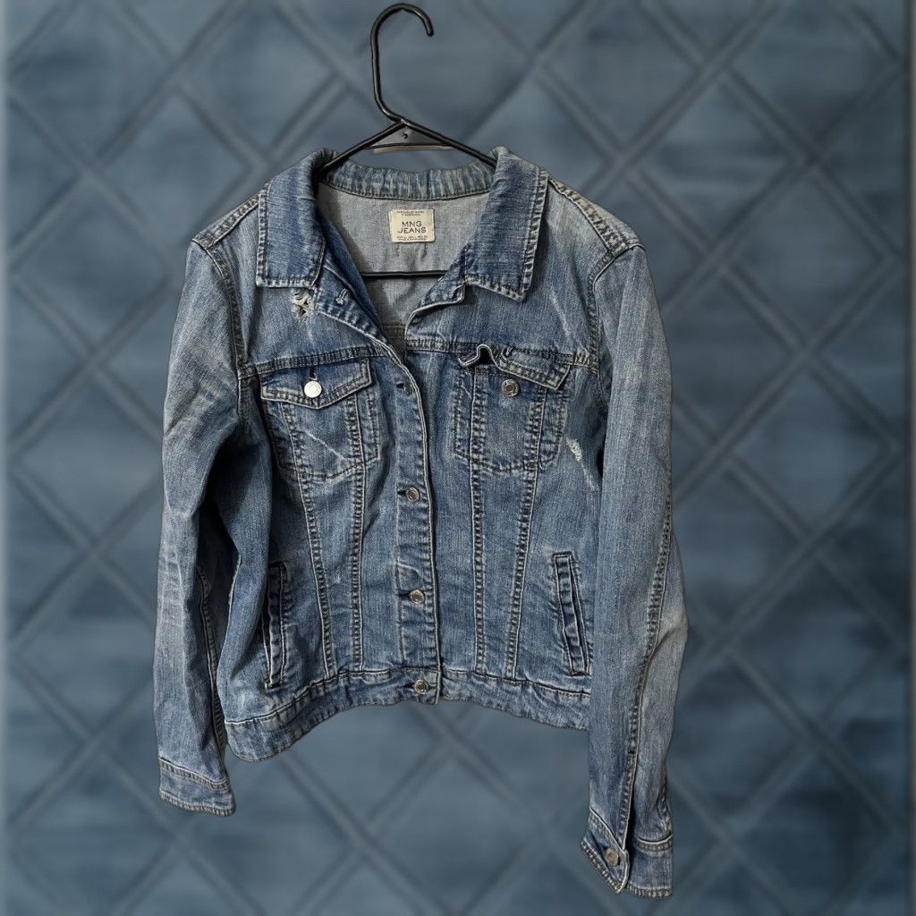 Mango Mango | Denim Jacket | Size L | Blue | Pocketed | Women's | Jacket | Distressed Size 36" / US 14 / IT 50 - 1 Thumbnail