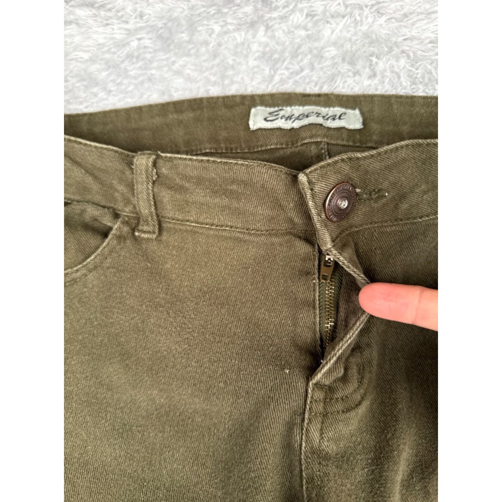 Imperial Emperial Jeans Juniors 13 Womens Green Low Rise Medium Wash Denim 33x29 5-Pocket Logo Distressed Stretch Size 34" / US 12 / IT 48 - 5 Thumbnail