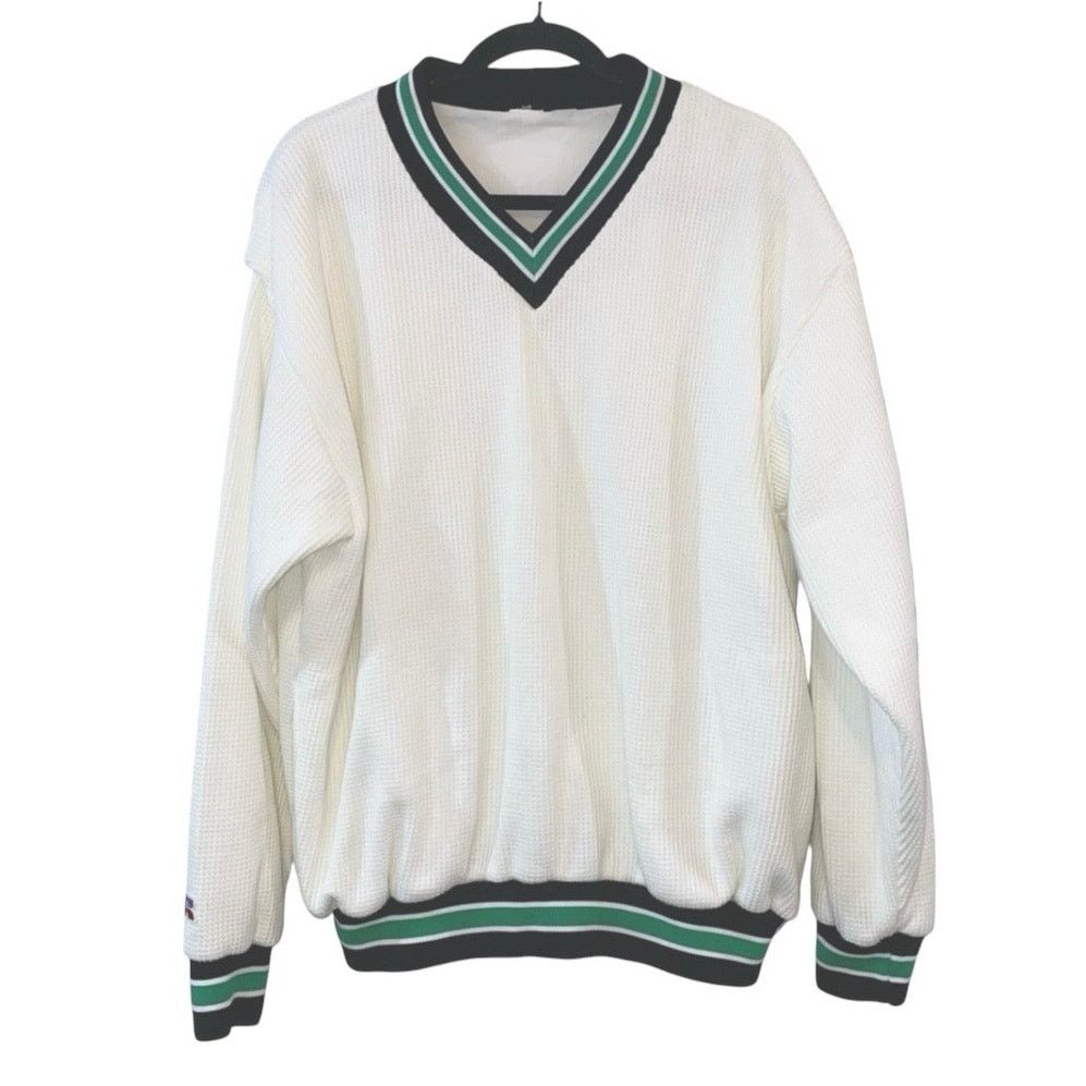 Russell Athletic Russell White Waffle V Neck Pullover VTG Size US XXL / EU 58 / 5 - 1 Thumbnail