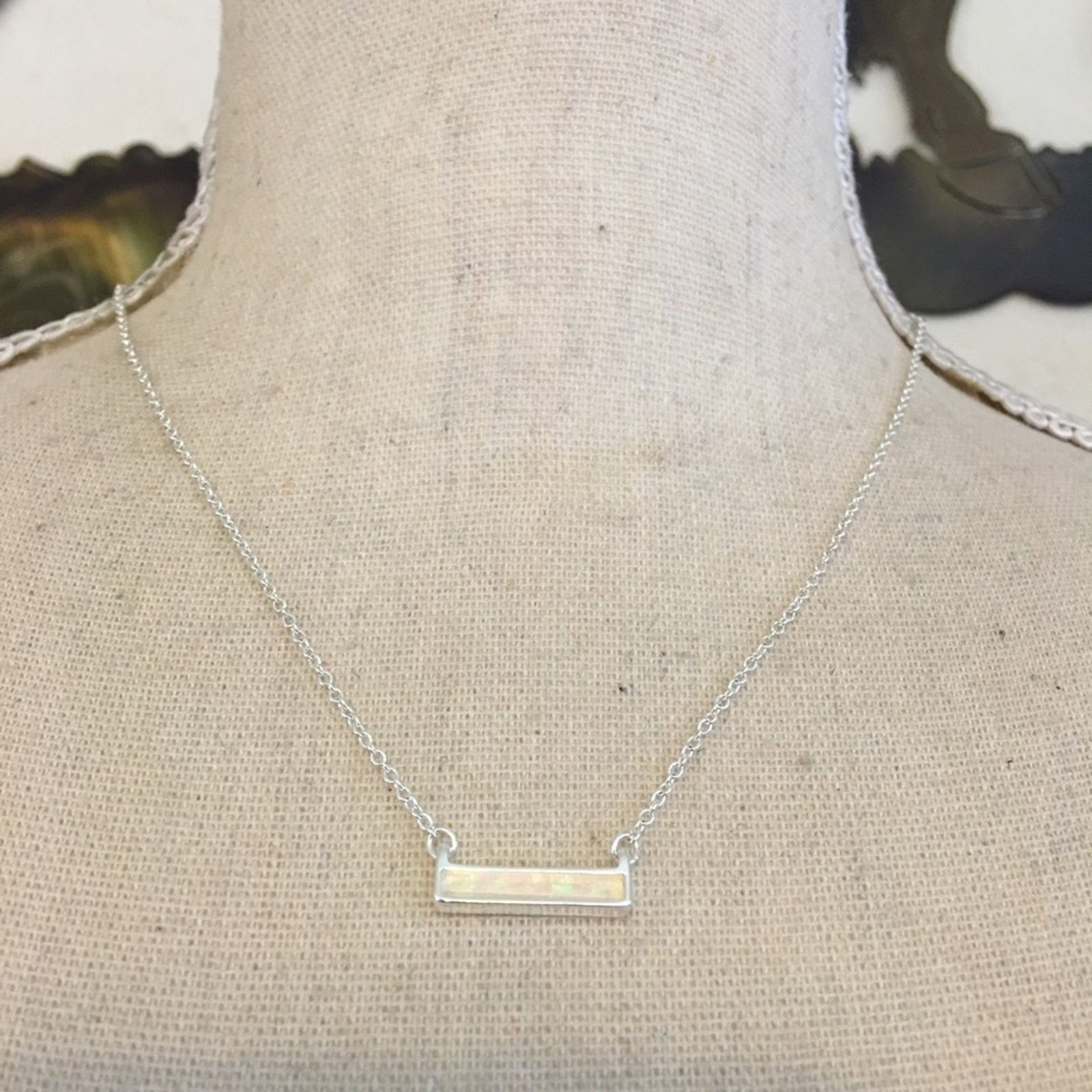 Jewelry Opalescent inlaid silver tone bar necklace Size ONE SIZE - 1 Thumbnail