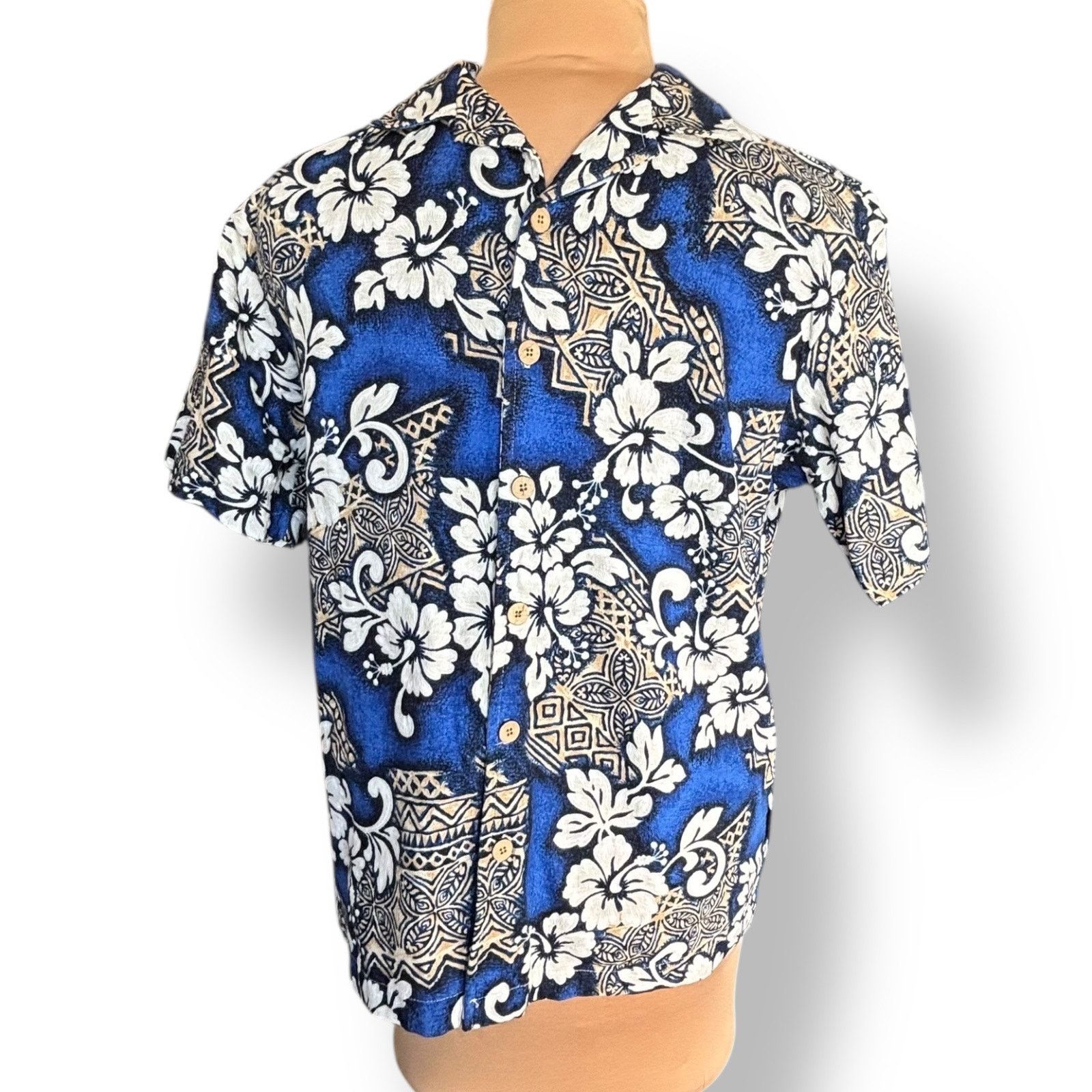 Vintage Vintage ODO Blue Hawaiian Shirt Made in USA White Hibiscus Size US M / EU 48-50 / 2 - 2 Thumbnail
