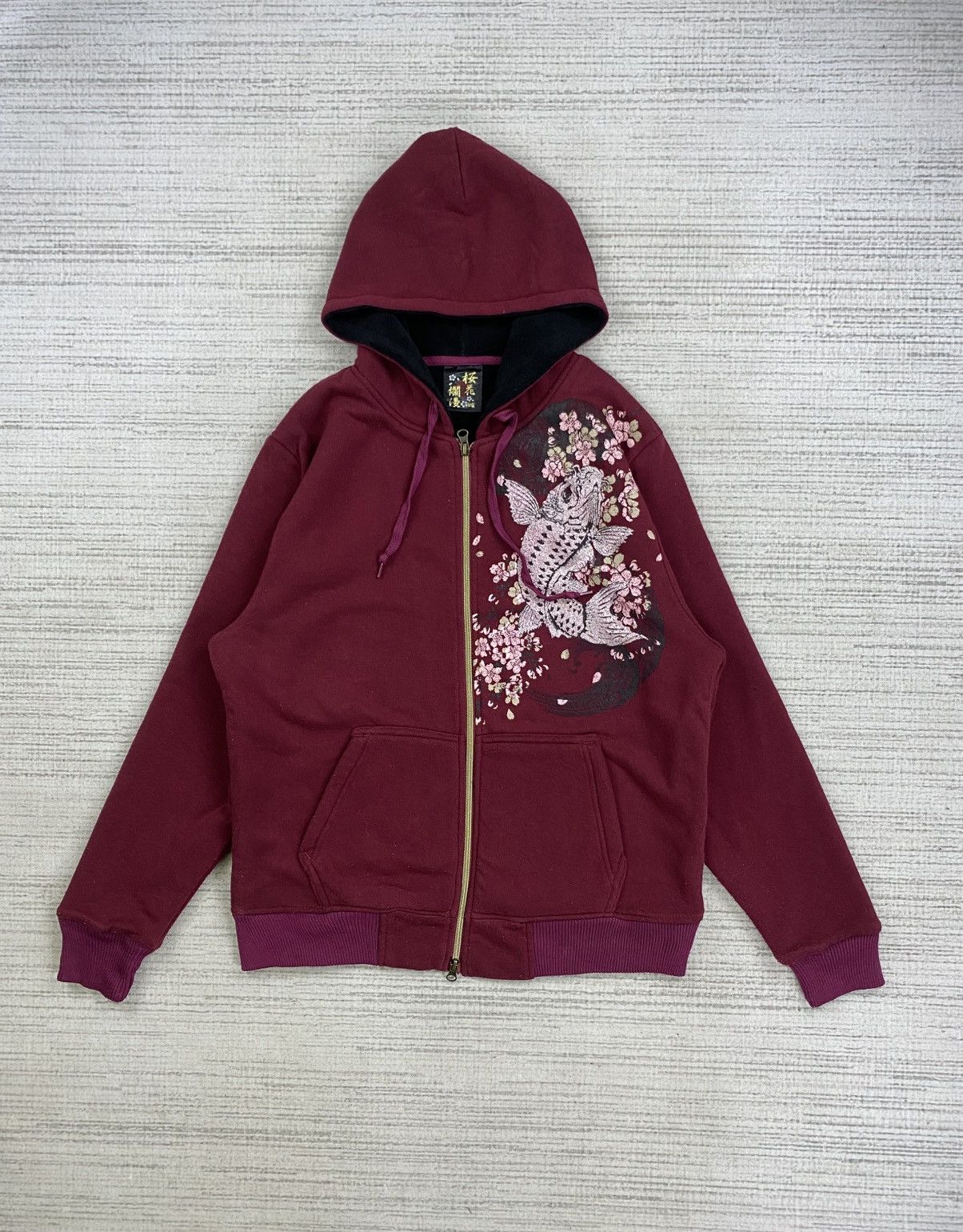 Bullet Noise × Japanese Brand × Vintage Vintage Bullet Noise Japan Koi Sukajan Zipper Hoodie Jacket Size US L / EU 52-54 / 3 - 2 Thumbnail