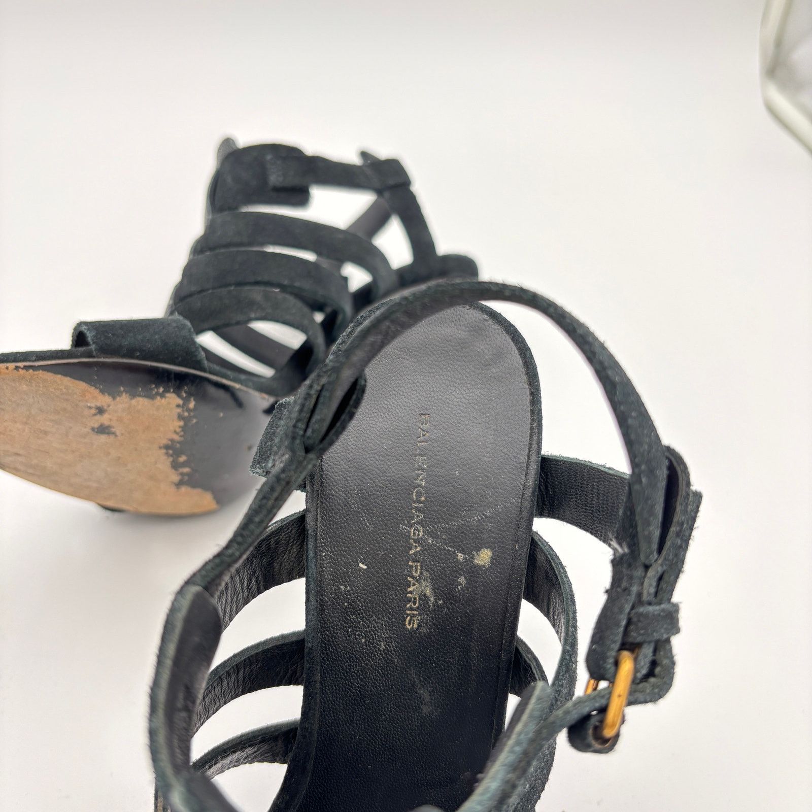 Balenciaga Balenciaga Paris Black Suede Shagreen Strappy Heels EU 40 Size US 10 / IT 40 - 9 Thumbnail