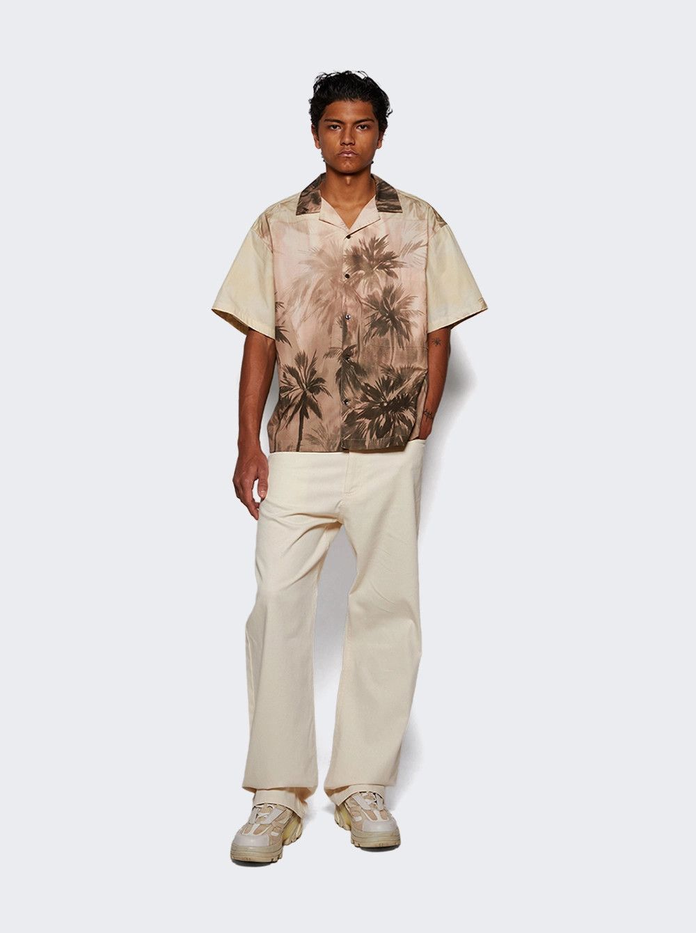 Palm Angels o1mle0226 Sunset Palms Bowling Shirt in Neutrals Size US M / EU 48-50 / 2 - 5 Thumbnail