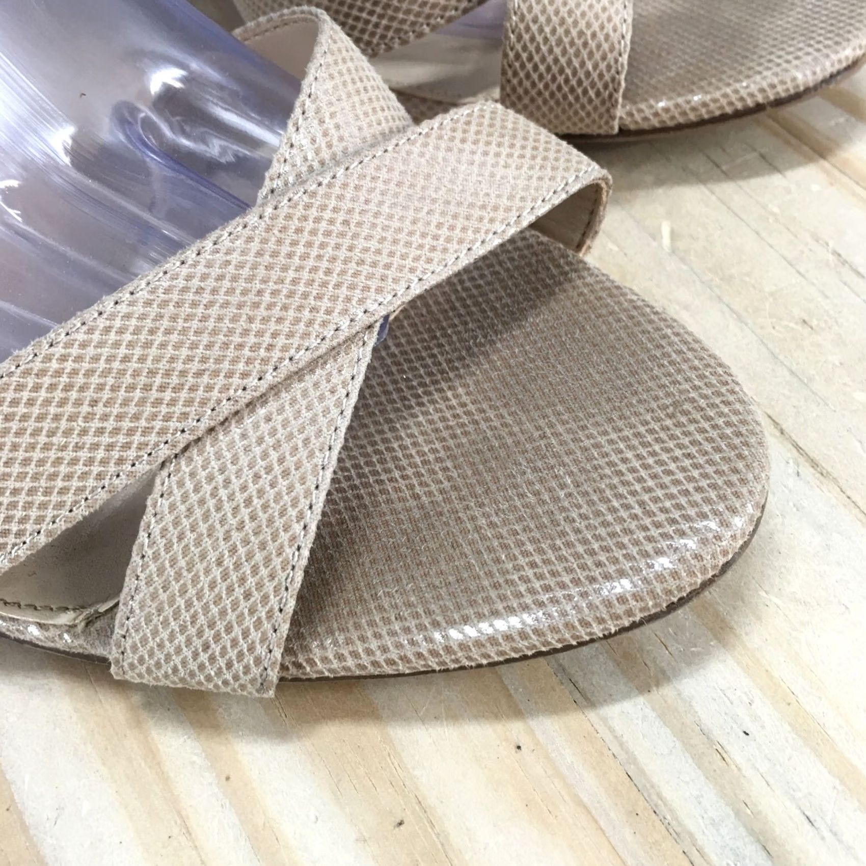 Vintage Kelly & Katie Heels Womens Strappy Beige Fabric Open Toe Casual Stiletto Size 10 Shoes Burnished Buckle Platform Womens Shoes Size US 8 / IT 38 - 5 Thumbnail