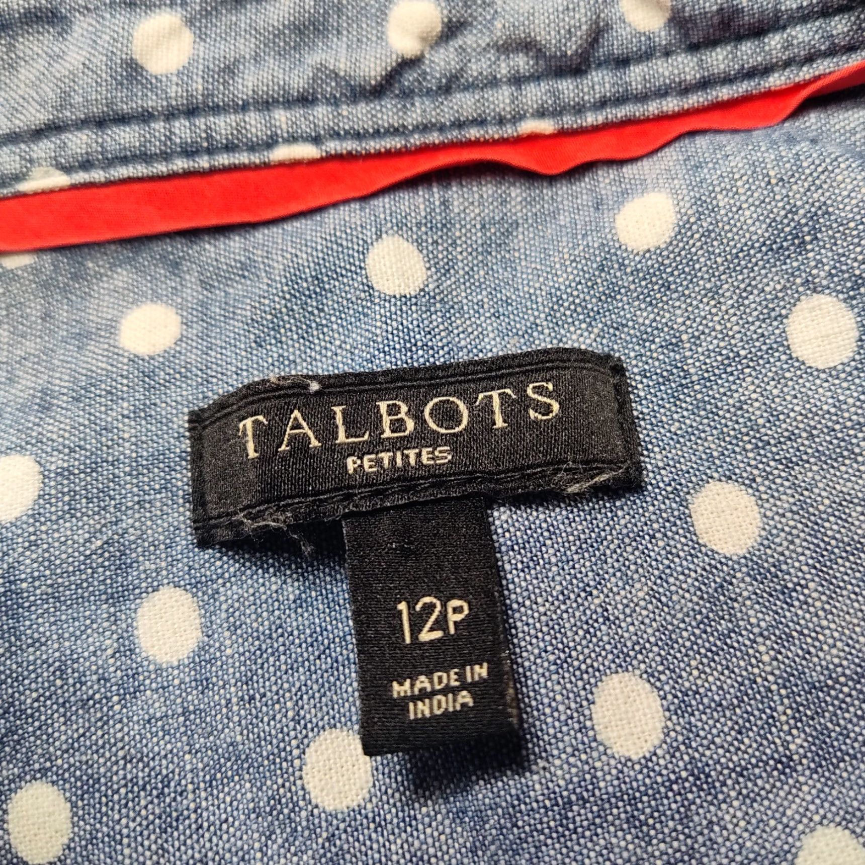 Talbots TALBOTS Women Petites 12P Blue Polka Dot Denim Button-Up Shirt Size XL / US 12-14 / IT 48-50 - 4 Thumbnail