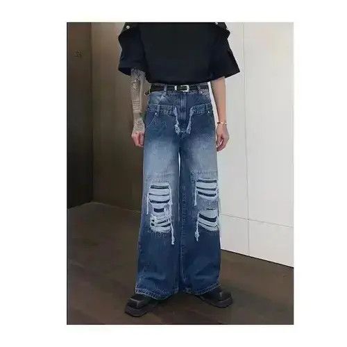 Japanese Brand × Jean Baggy Washed Distressed Blue Jeans, Ripped Jeans Size US 30 / EU 46 - 2 Thumbnail