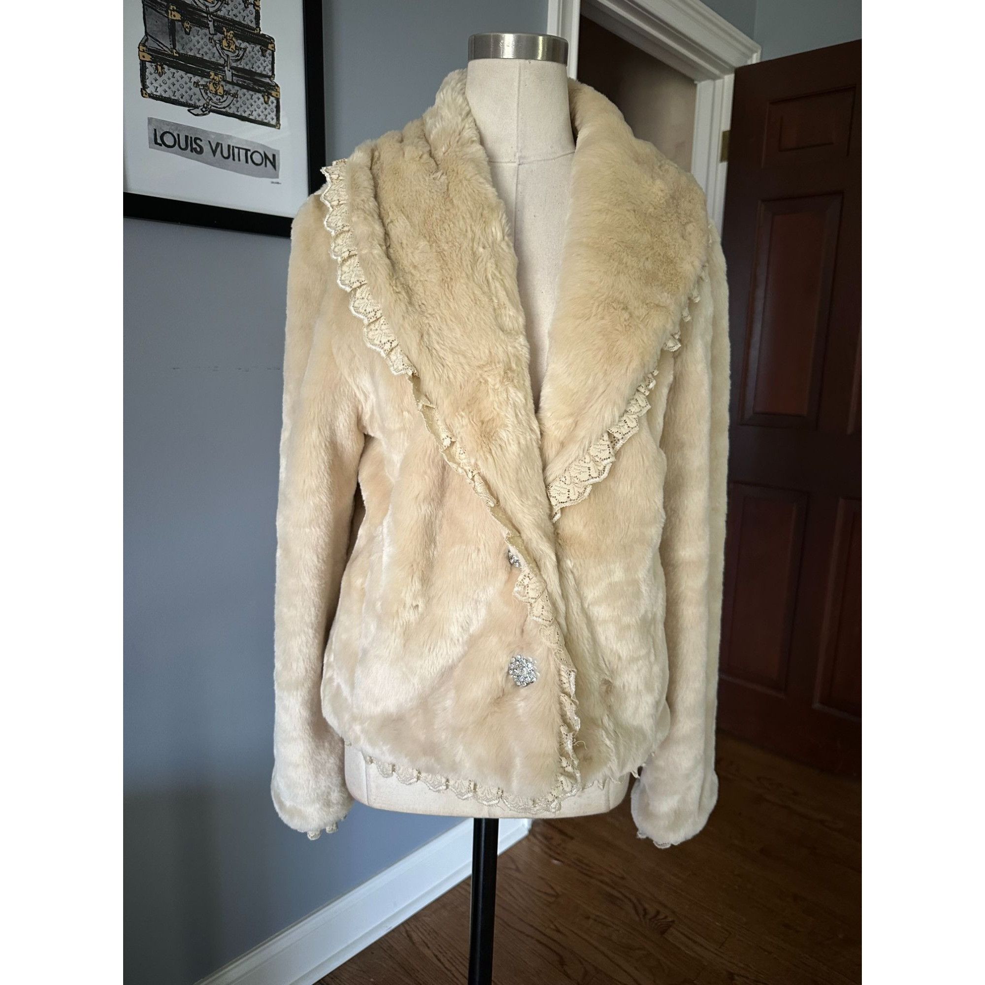 Black Rivet Cream Black Rivet formal festival Jacket Faux fur cream jack Size L / US 10 / IT 46 - 7 Thumbnail