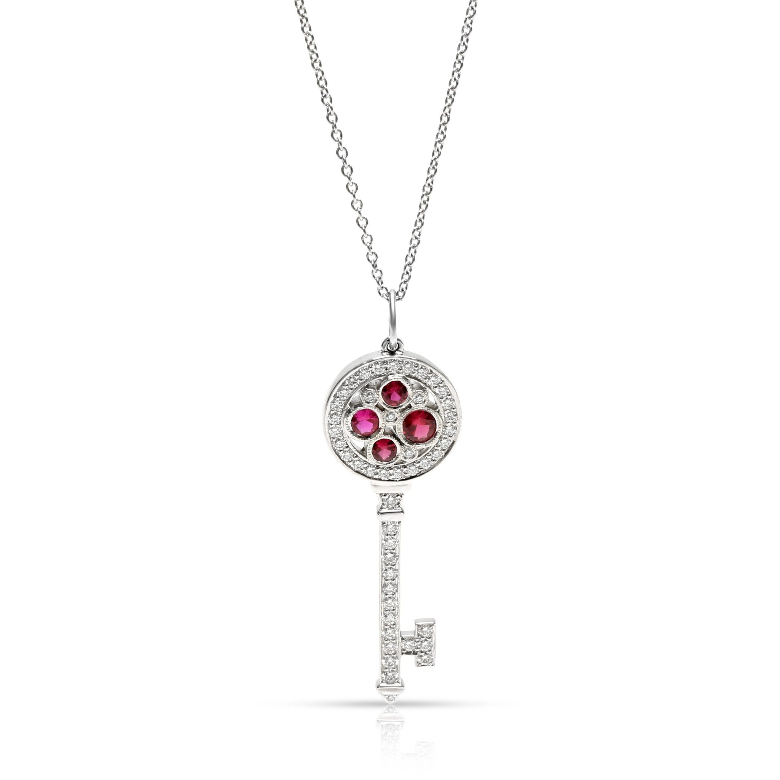 image of Tiffany Co Tiffany & Co. Cobblestone Key Diamond & Ruby Pendant In Platinum (0.34 Ctw) in Silver, W