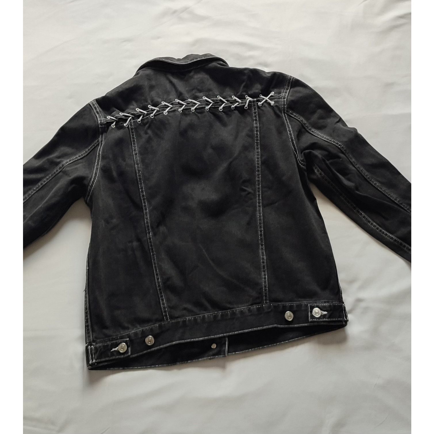 Topshop TOPSHOP MOTO women's Black Denim Jacket with Laces Size M / US 6-8 / IT 42-44 - 6 Thumbnail
