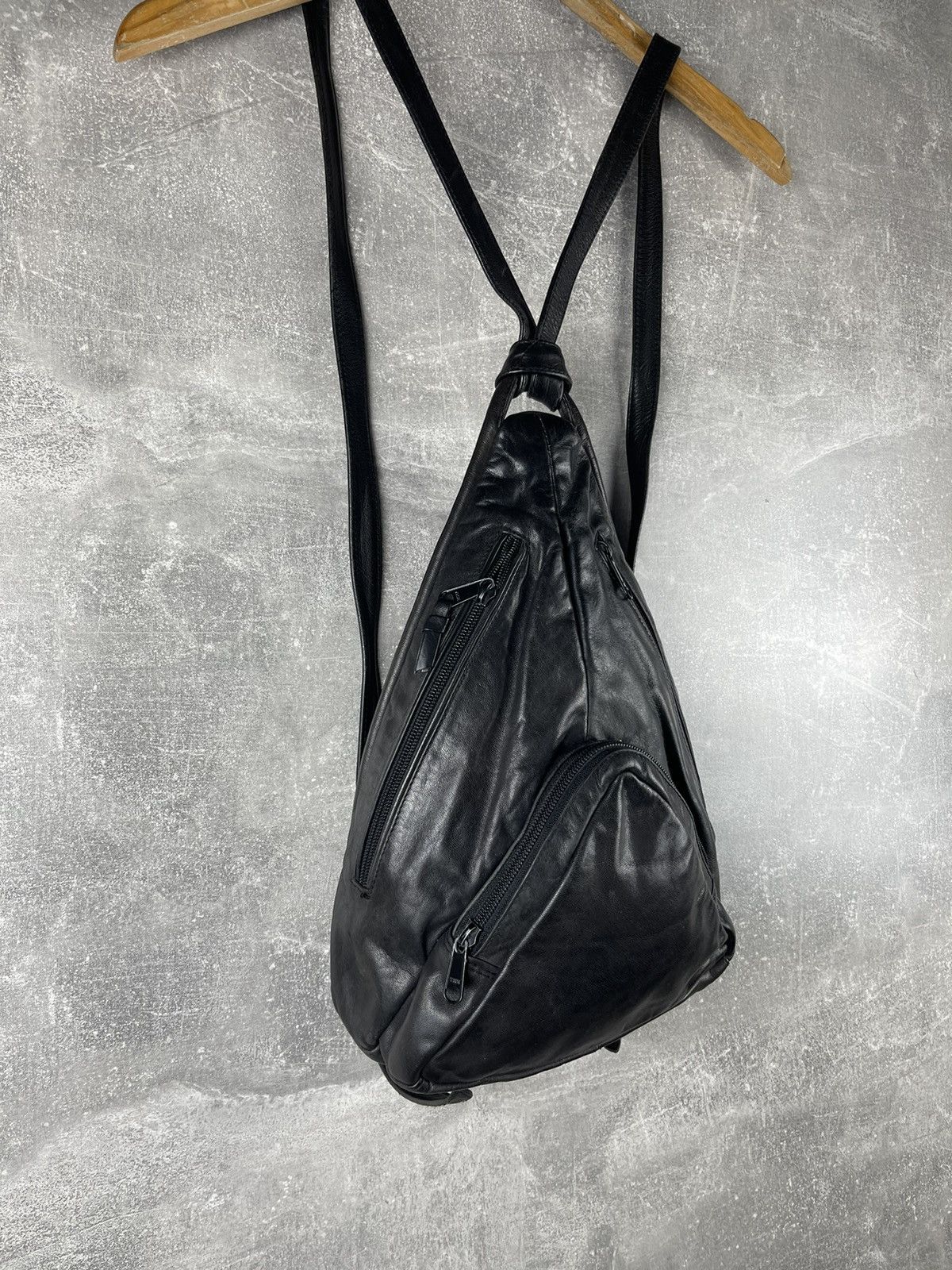 Genuine Leather Avant Garde Leather Mini Backpack with Zip Pockets Black Size ONE SIZE - 3 Thumbnail