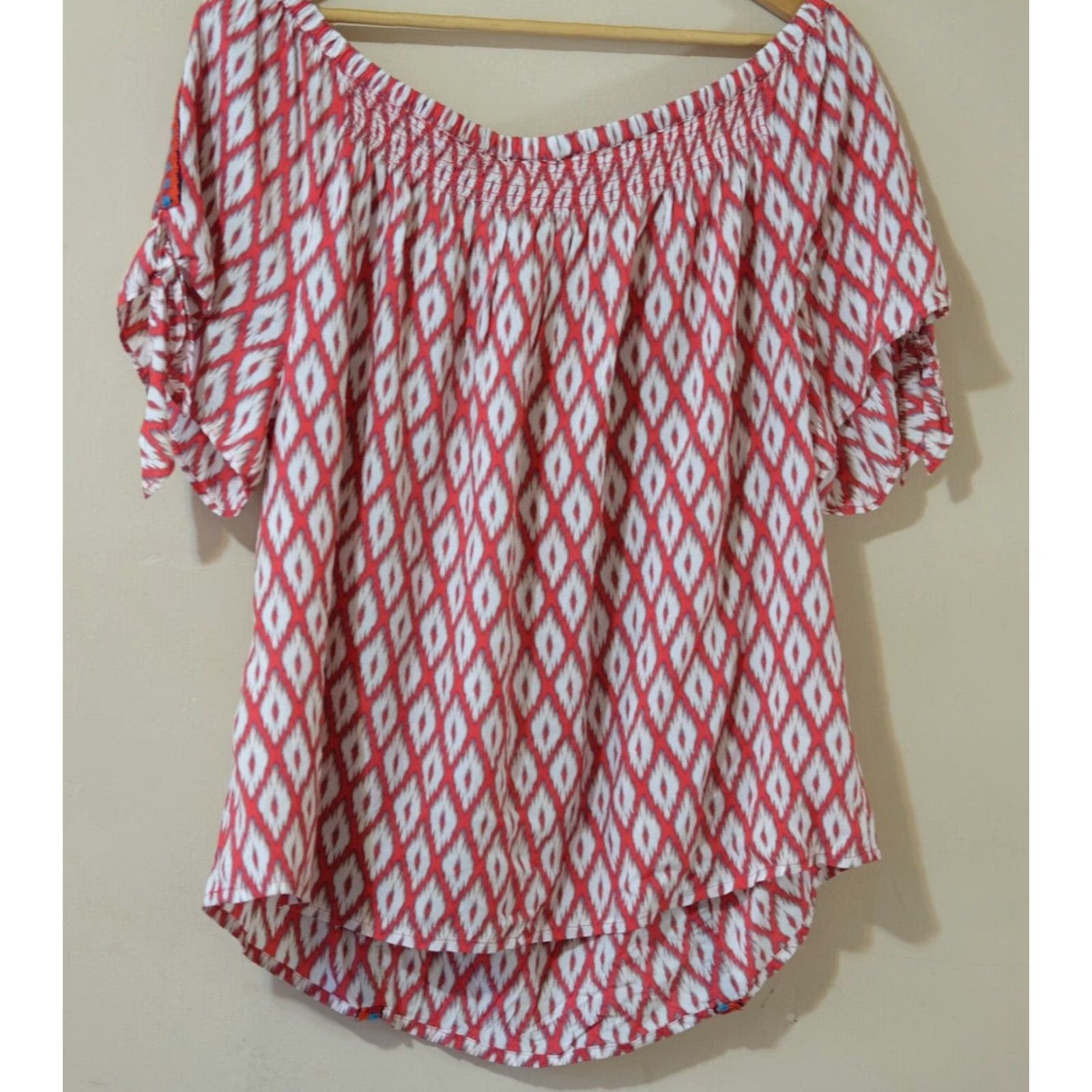 Market Market & Spruce Tie Detail Off The Shoulder Blouse Embroidered XXL Multicolor Short Sleeve Shirt Womens Plus Size Size XXL / US 16-18 / IT 52-54 - 4 Thumbnail