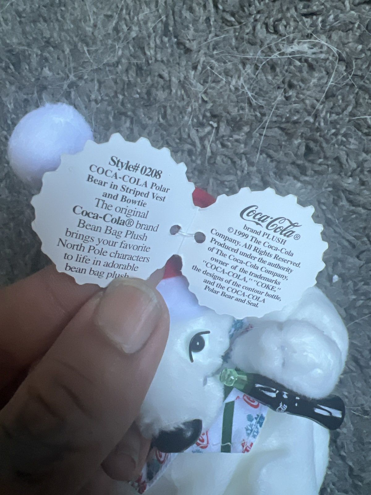 Coca Cola 1999 Coca-Cola Polar Bear In Striped Vest And Bowtie Plush Size ONE SIZE - 4 Thumbnail