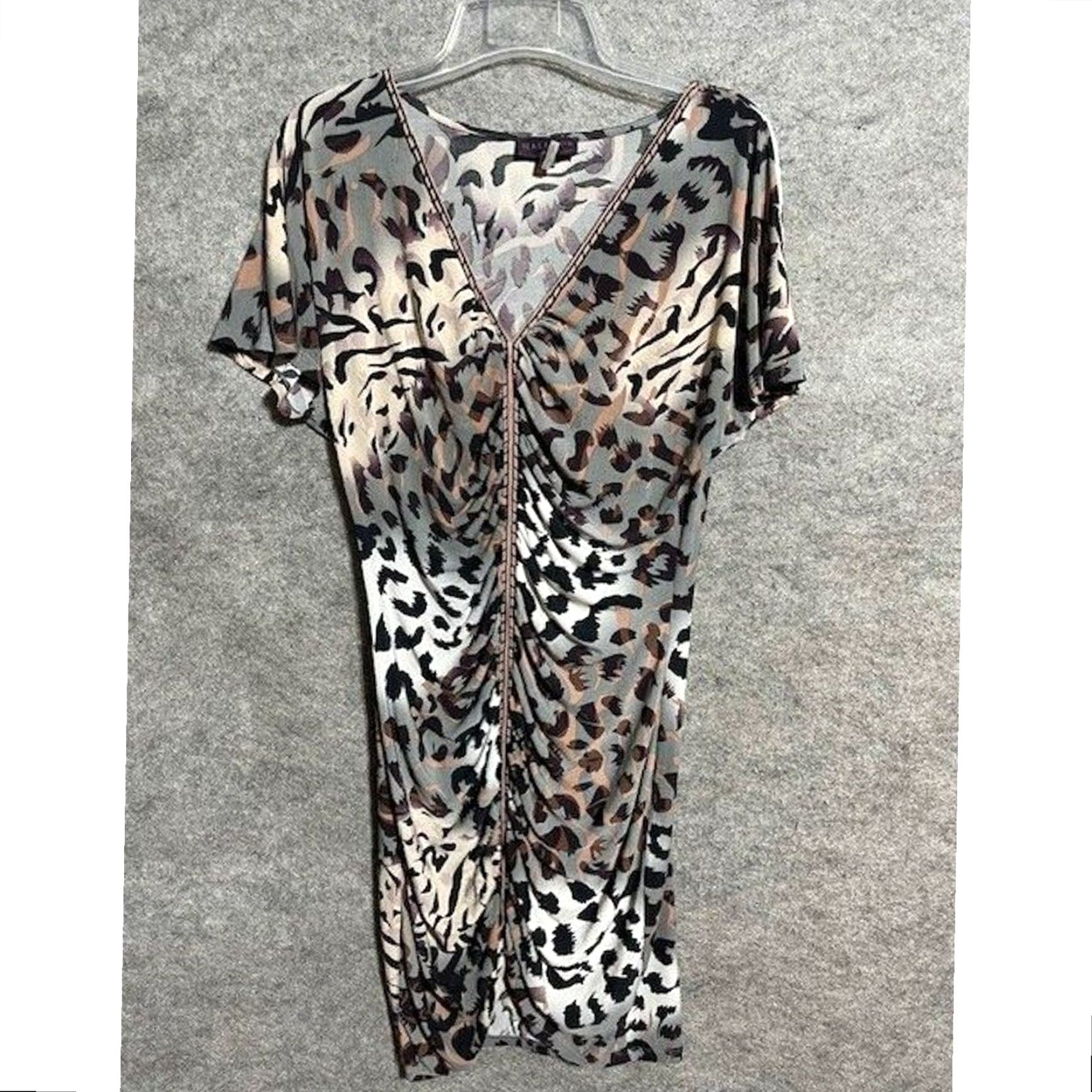 Vintage Hale Bob Dress M Leopard Print Bodycon V-Neck Short Sleeve Women Clubwear Casual Party/Cocktail 90s/Indie Sleaze Glam Mob Wife Gray Size M / US 6-8 / IT 42-44 - 2 Thumbnail