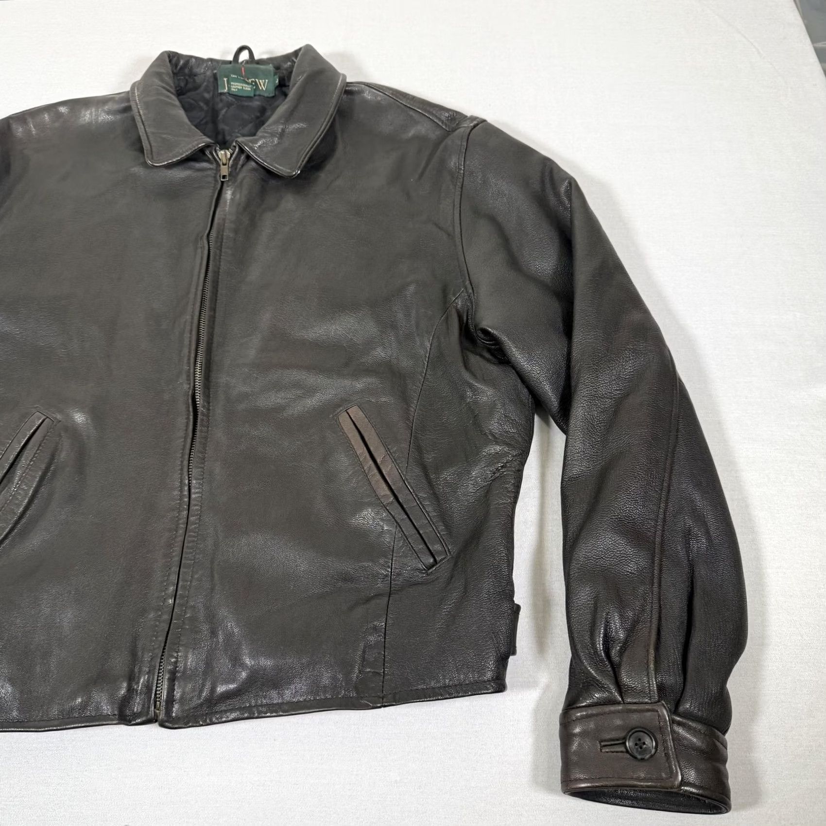 J.Crew VINTAGE J.CREW Leather Bomber Jacket Mens L Black Quilted Lined 90s Full Zip Modern Casual” Size US L / EU 52-54 / 3 - 4 Thumbnail