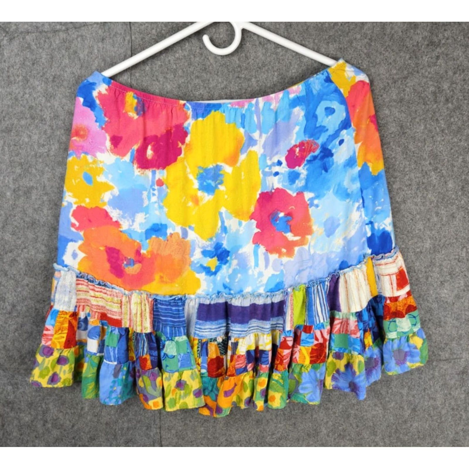 Jams World Jams World Skirt Women's XL Floral Splash Ruffle Hawaiian 100% Rayon EUC Multicolor Knee Length Flare Elastic Waist Beach/Hawaiian Theme Size 40" / US 18 - 2 Thumbnail