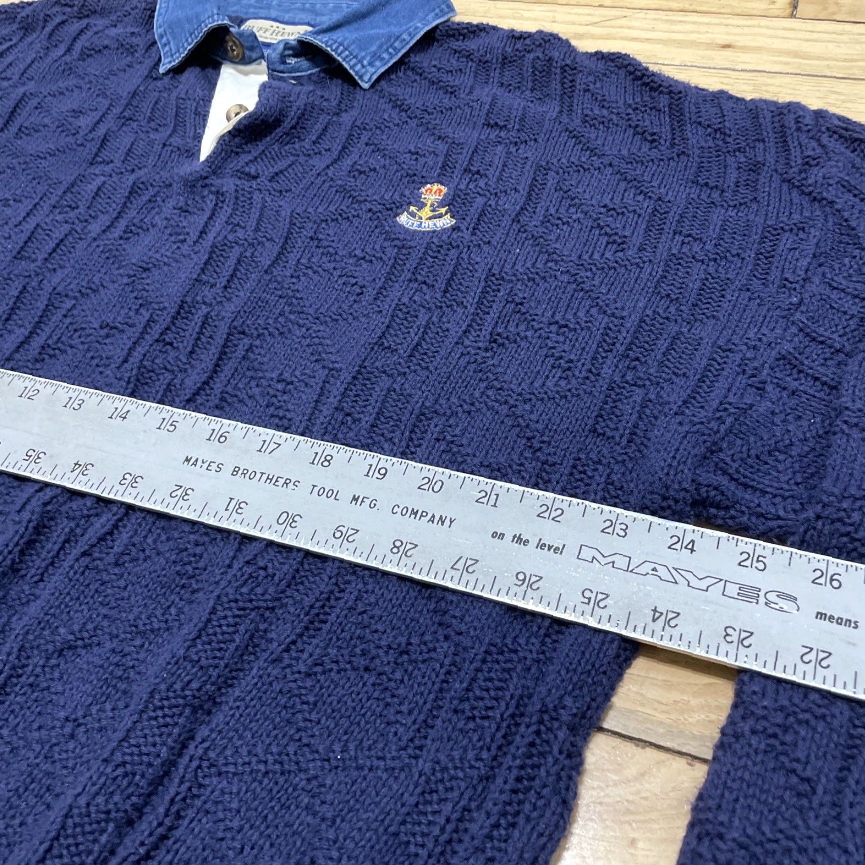 Nautica VINTAGE Ruff Hewn Complex: Nautical Pullover Sweater Men L Blue Anchor Logo Navy Knit USA Size US L / EU 52-54 / 3 - 6 Thumbnail