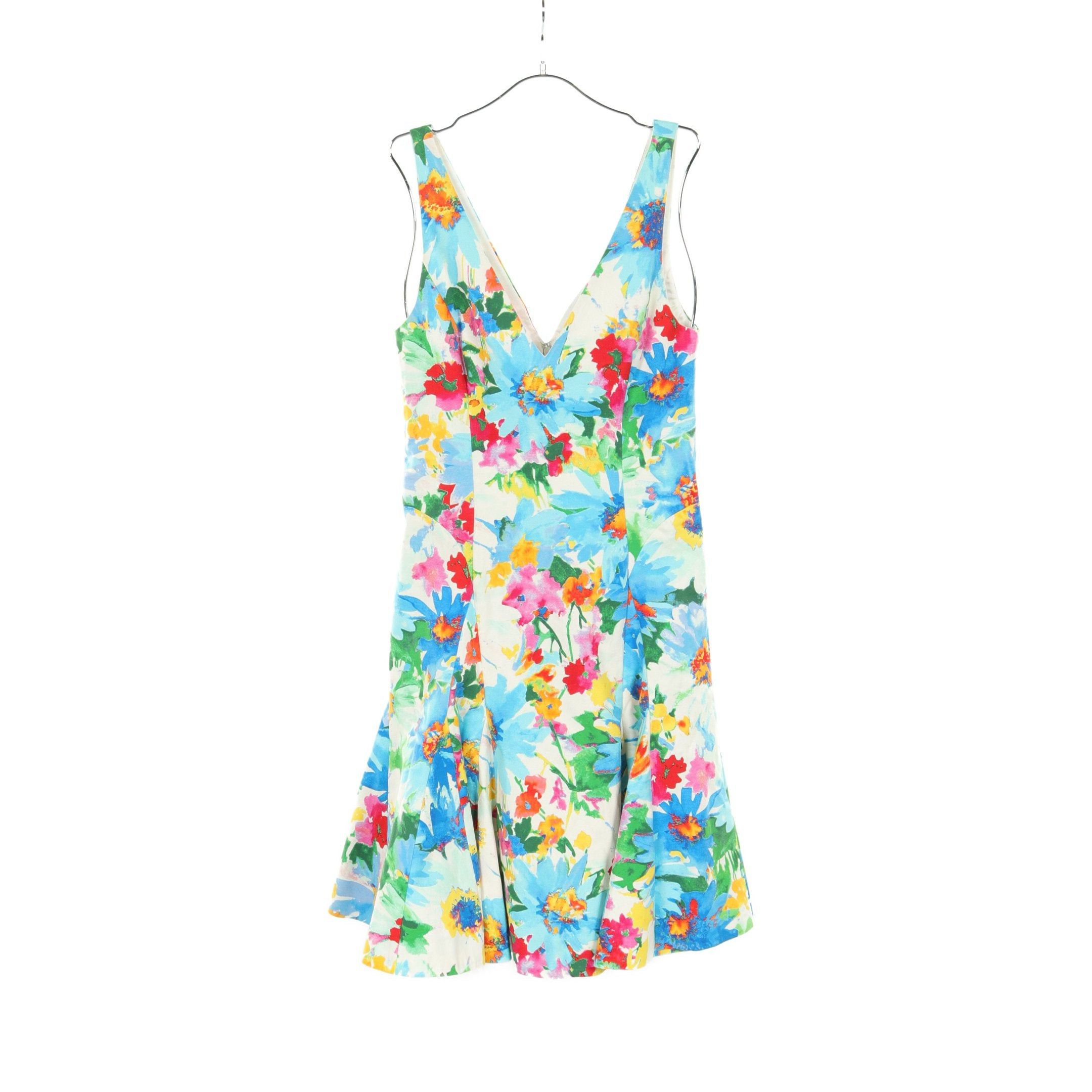 Ralph Lauren One Piece No Sleeve Floral Pattern Cotton Light Blue Multicolor