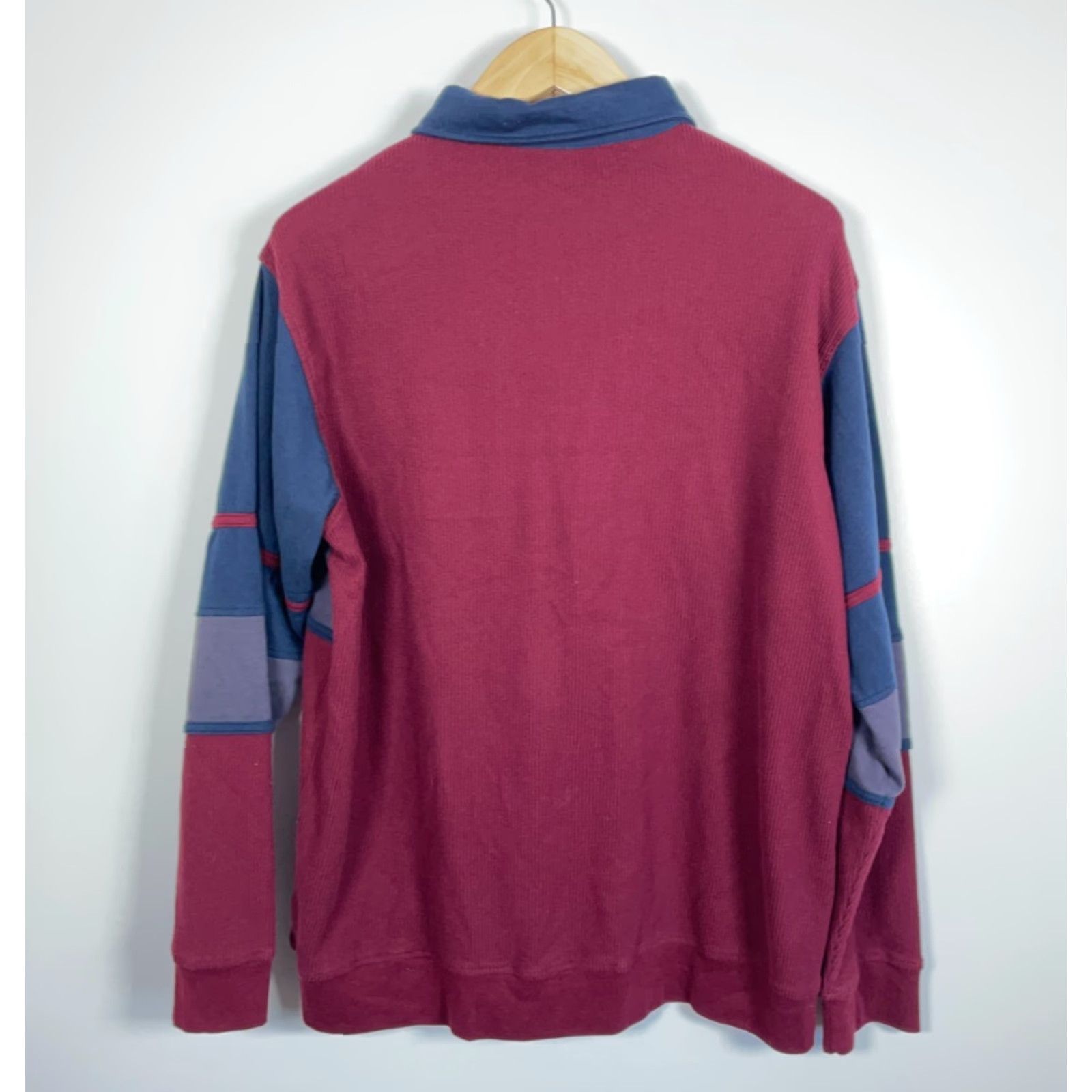 Haband Haband Polo Shirt Mens Adult XL Red Blue Striped Retro Textured Waffle Knit Long Sleeve Size US XL / EU 56 / 4 - 2 Thumbnail