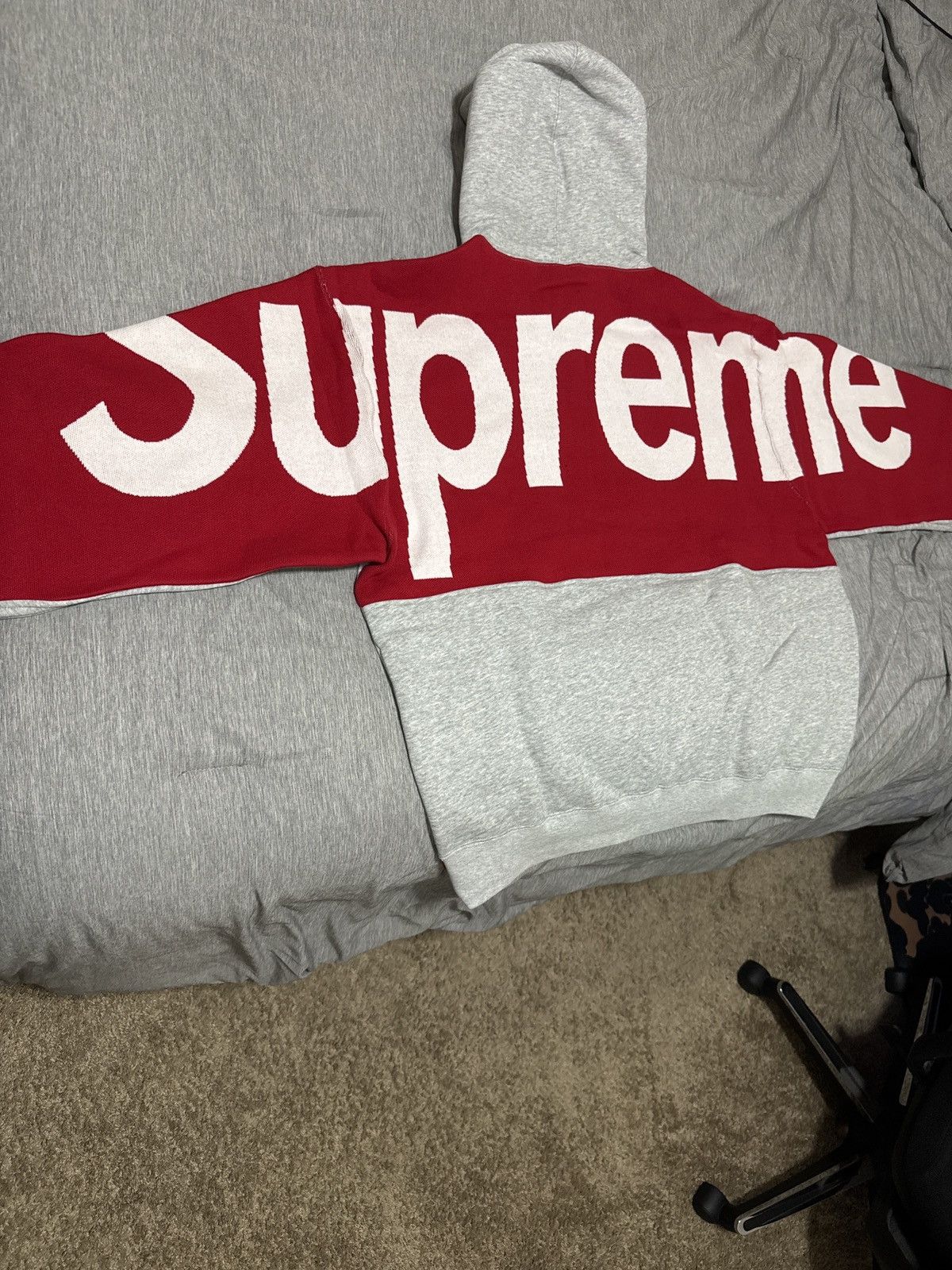 Supreme Big Logo Jacquard Hooded Sweatshirt 'Heather Grey'